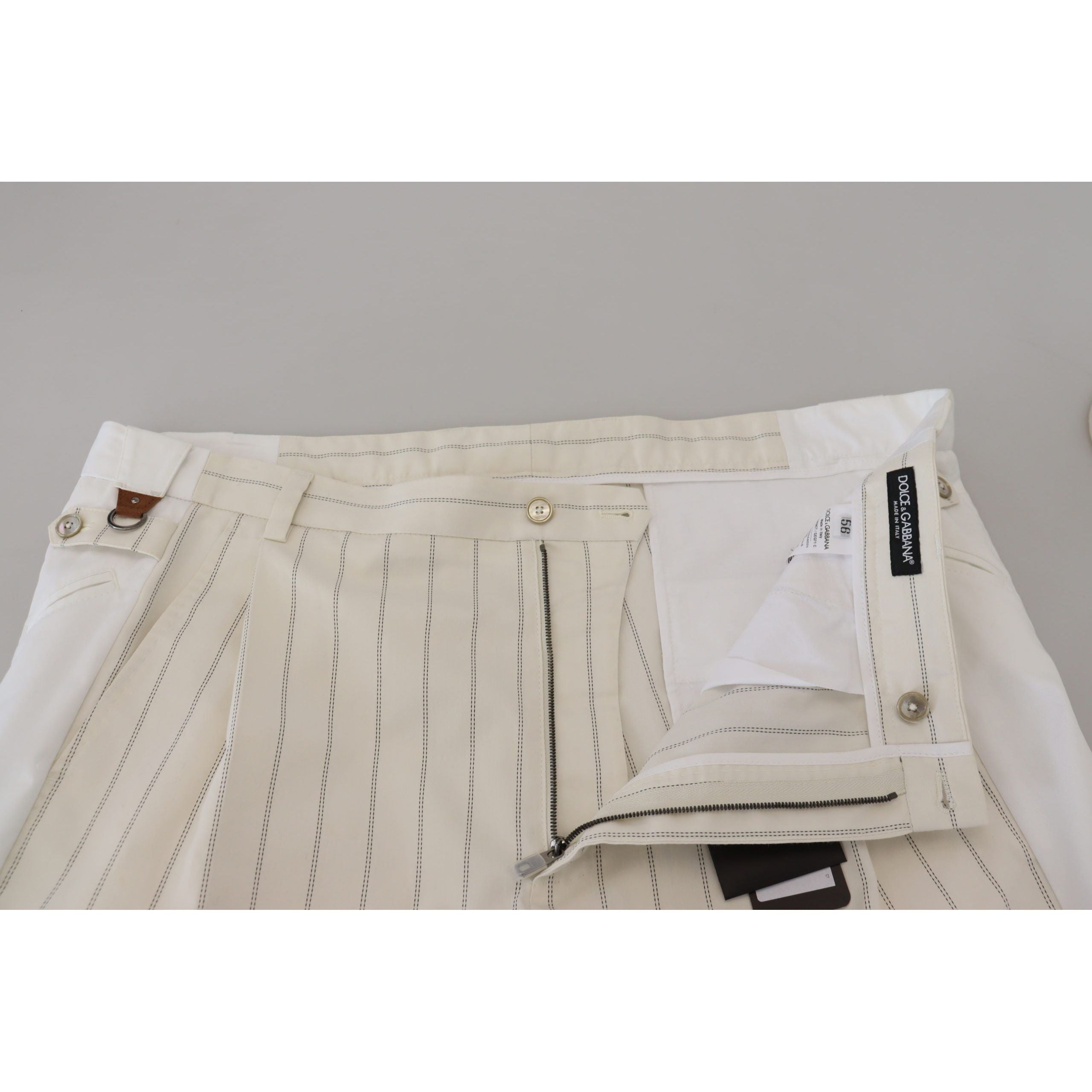 Dolce & Gabbana White Cotton Elegant Striped Trousers