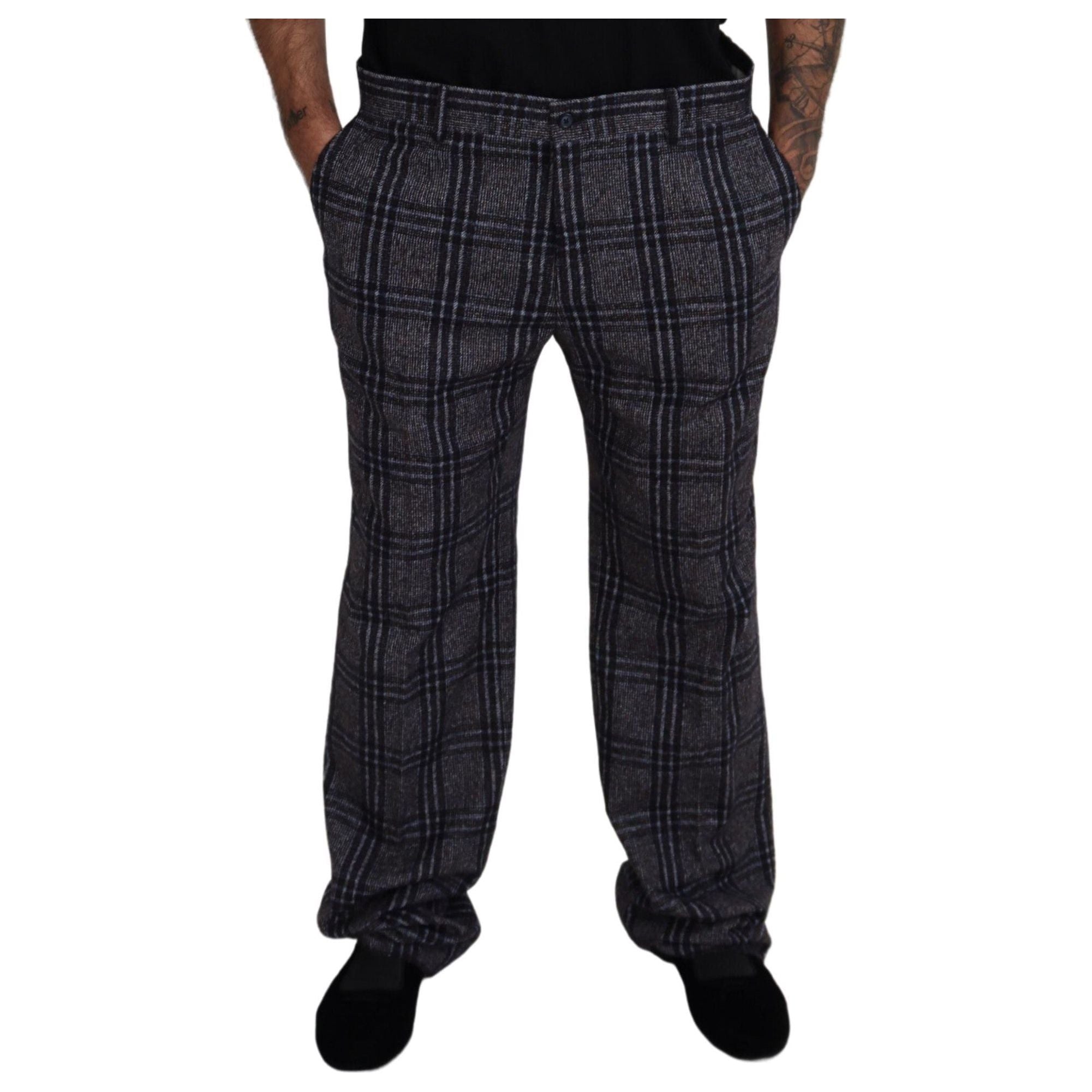 Dolce & Gabbana Gray Alpaca Blend Checkered Pants