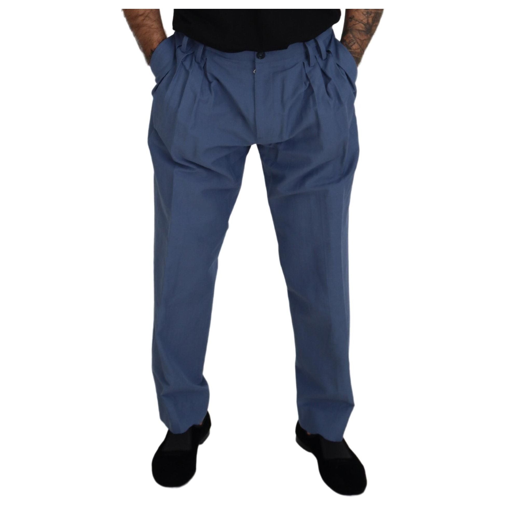 Dolce & Gabbana Blue Linen-Cotton Blend Trousers