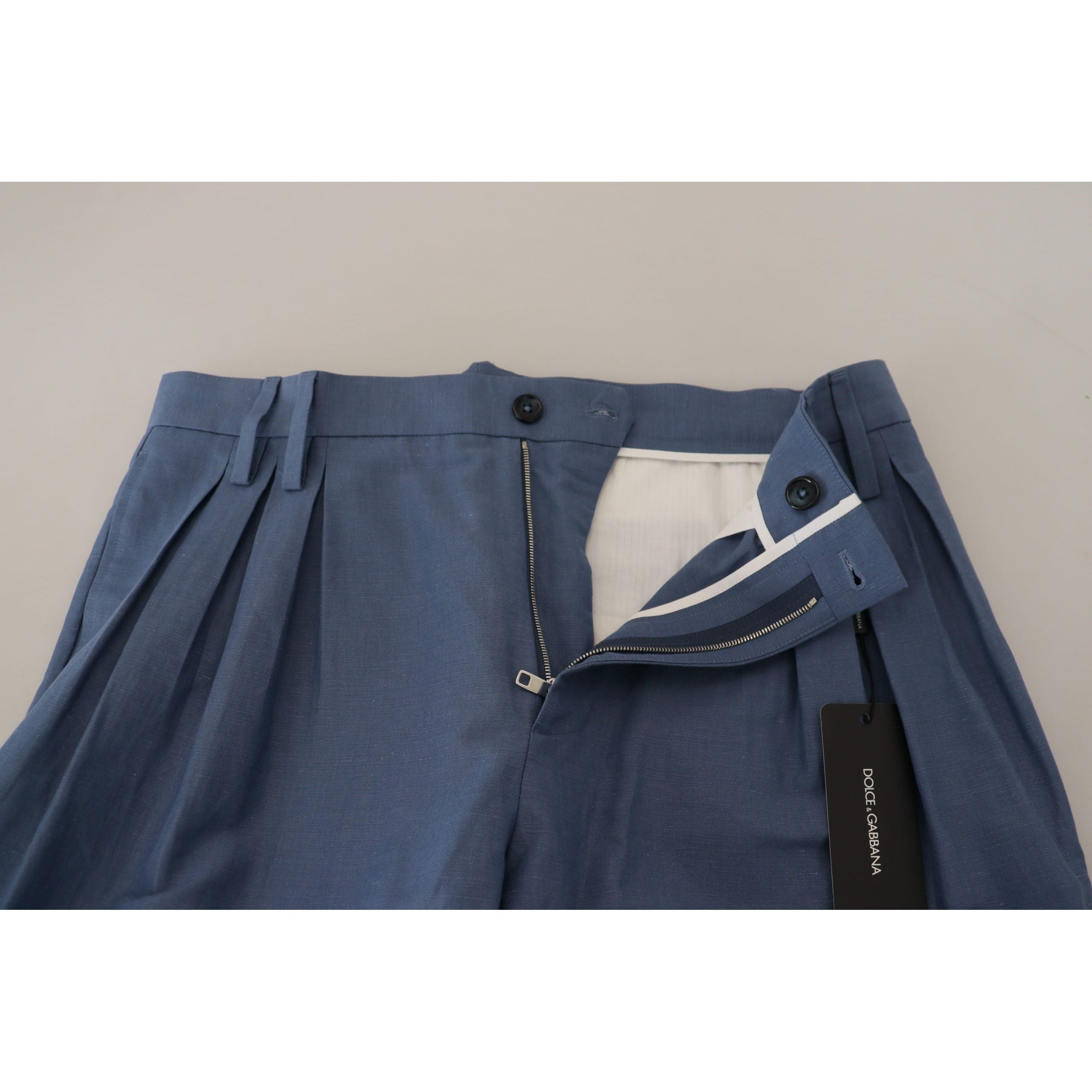Dolce & Gabbana Blue Linen-Cotton Blend Trousers