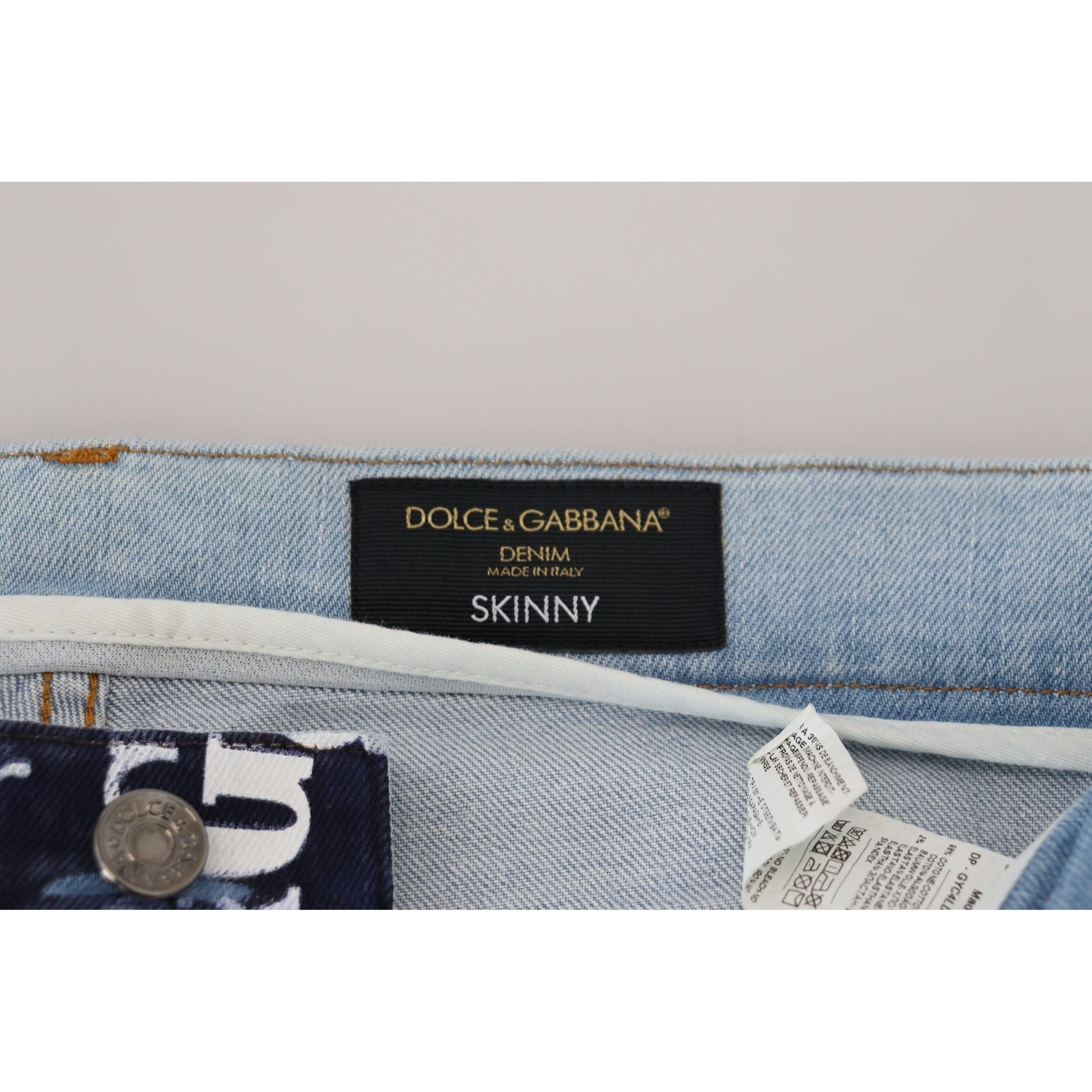 Dolce & Gabbana Blue Denim Crown Print Pants