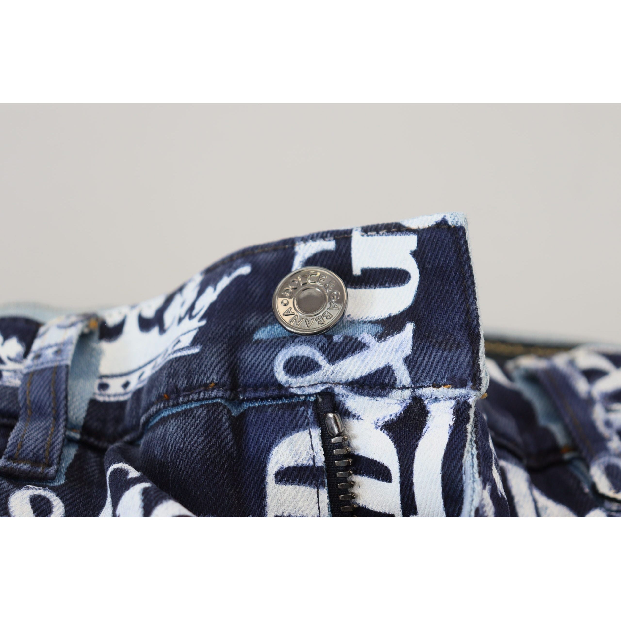 Dolce & Gabbana Blue Denim Crown Print Pants