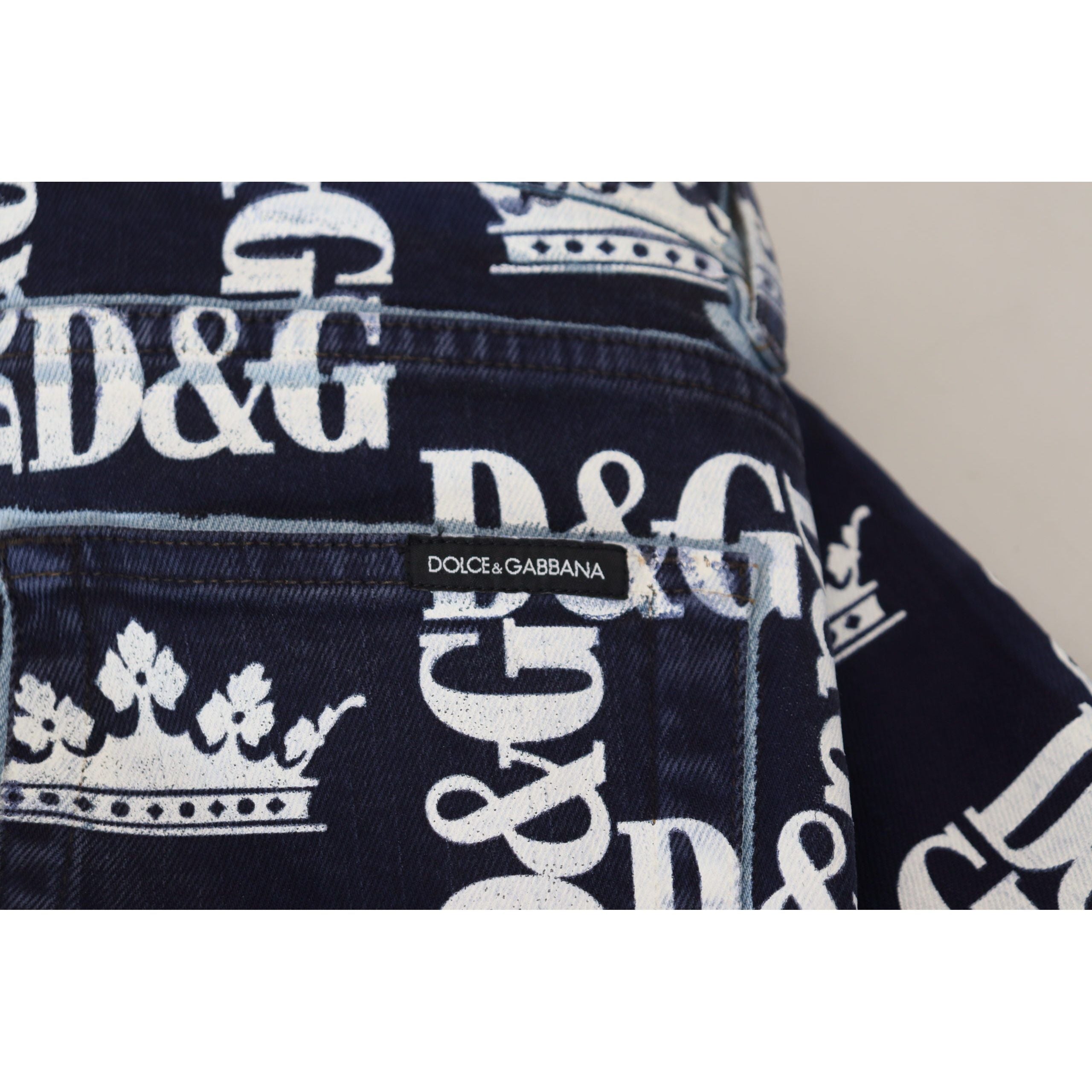 Dolce & Gabbana Blue Denim Crown Print Pants