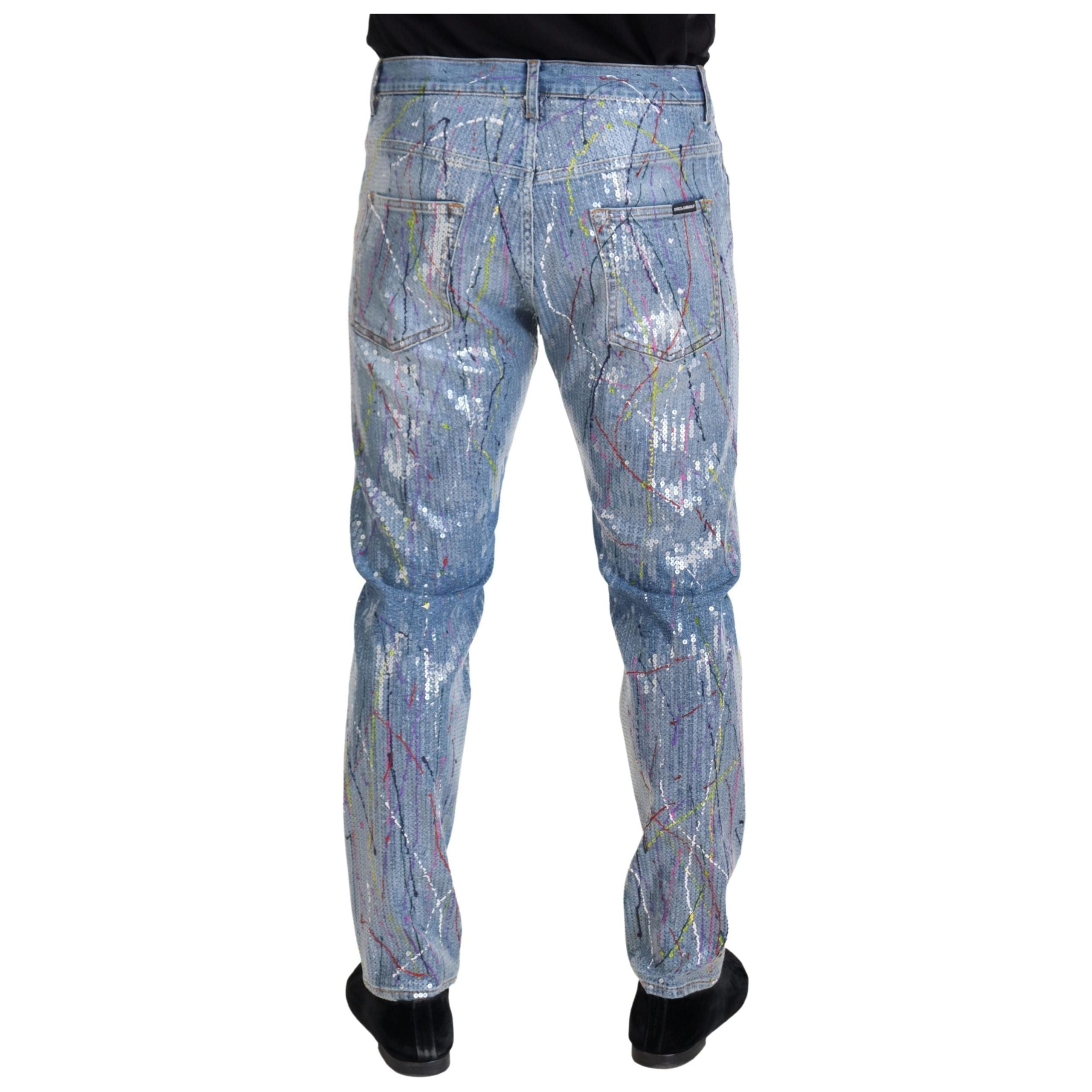 Dolce & Gabbana Blue Cotton Exquisite Color Splash Denim Pants