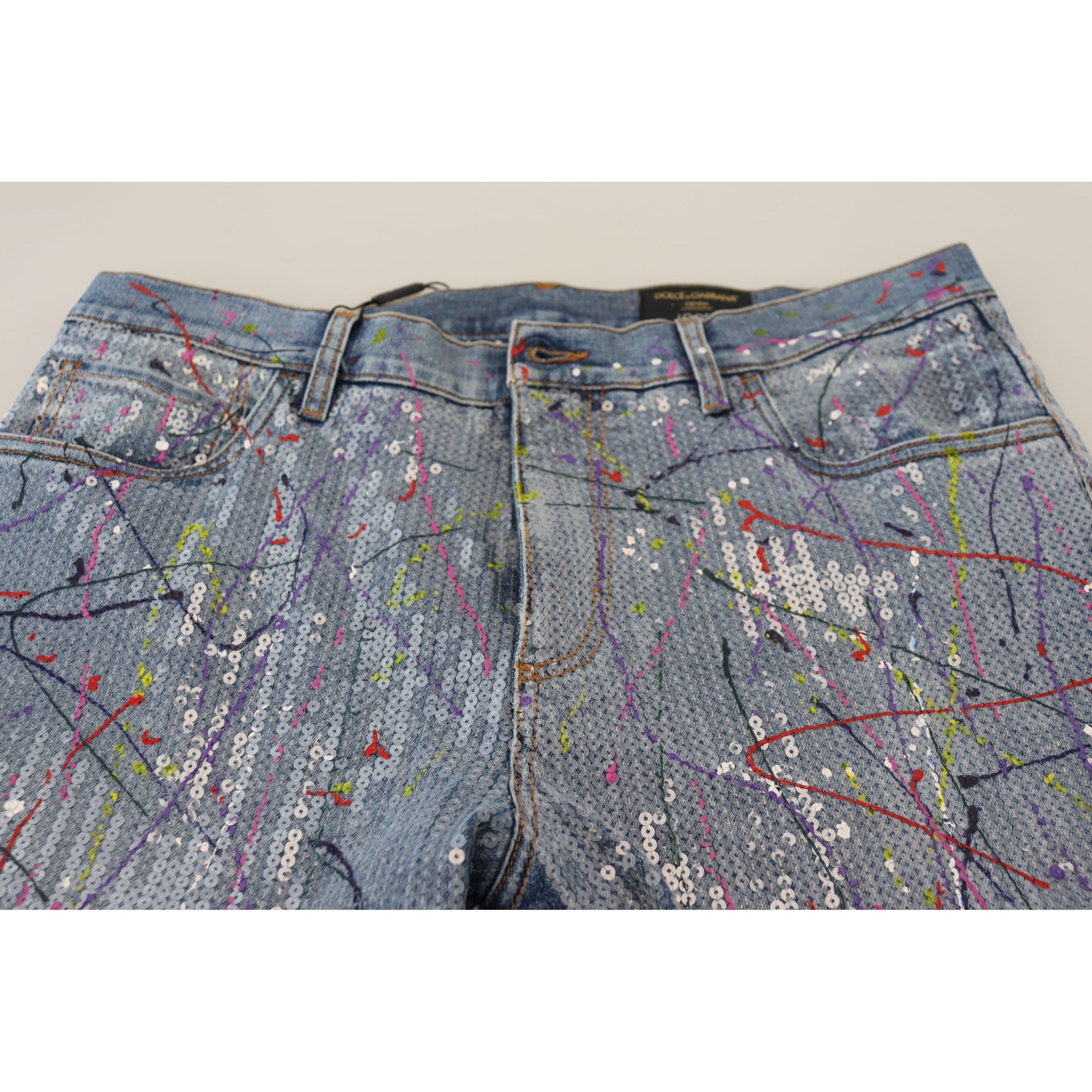 Dolce & Gabbana Blue Cotton Exquisite Color Splash Denim Pants