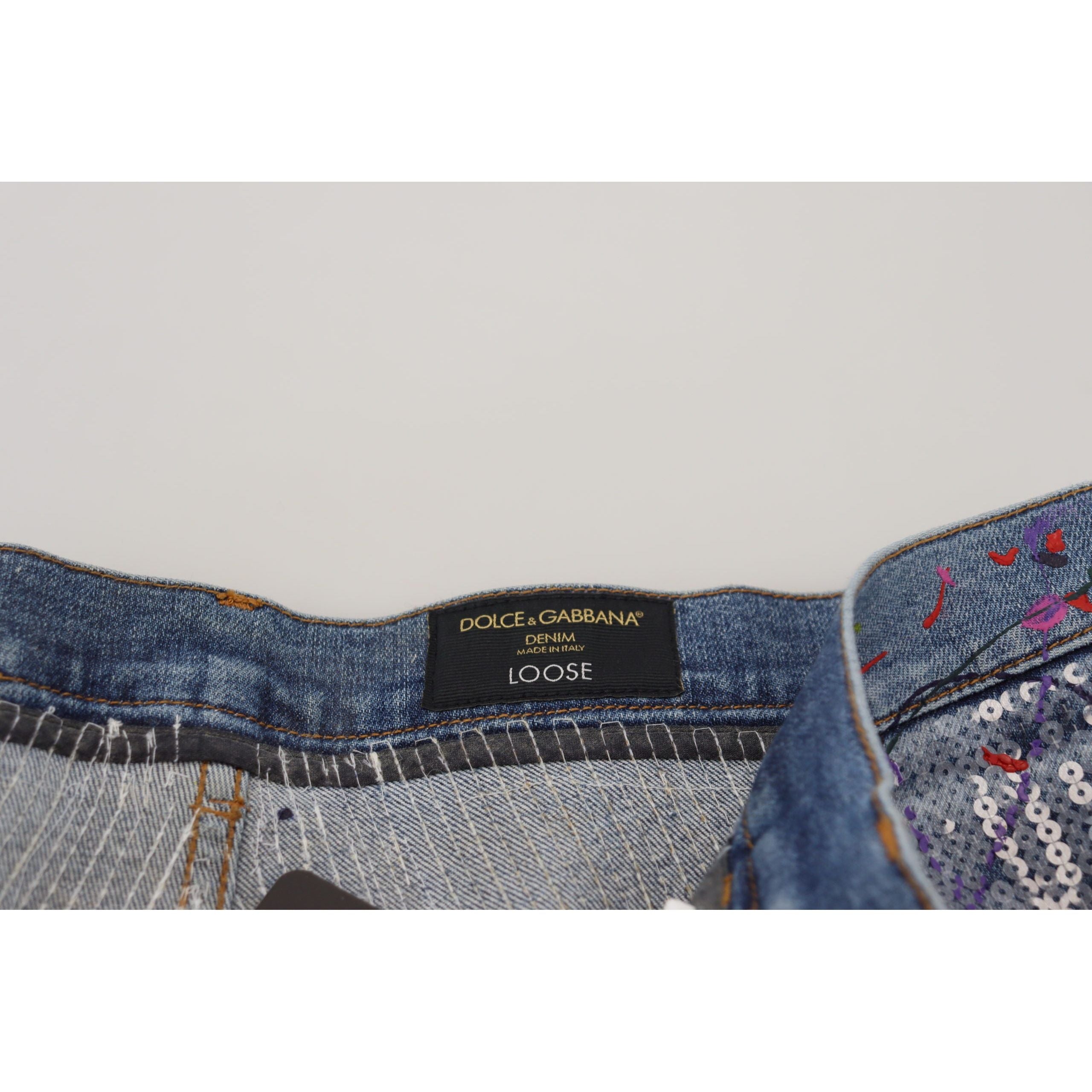 Dolce & Gabbana Blue Cotton Exquisite Color Splash Denim Pants