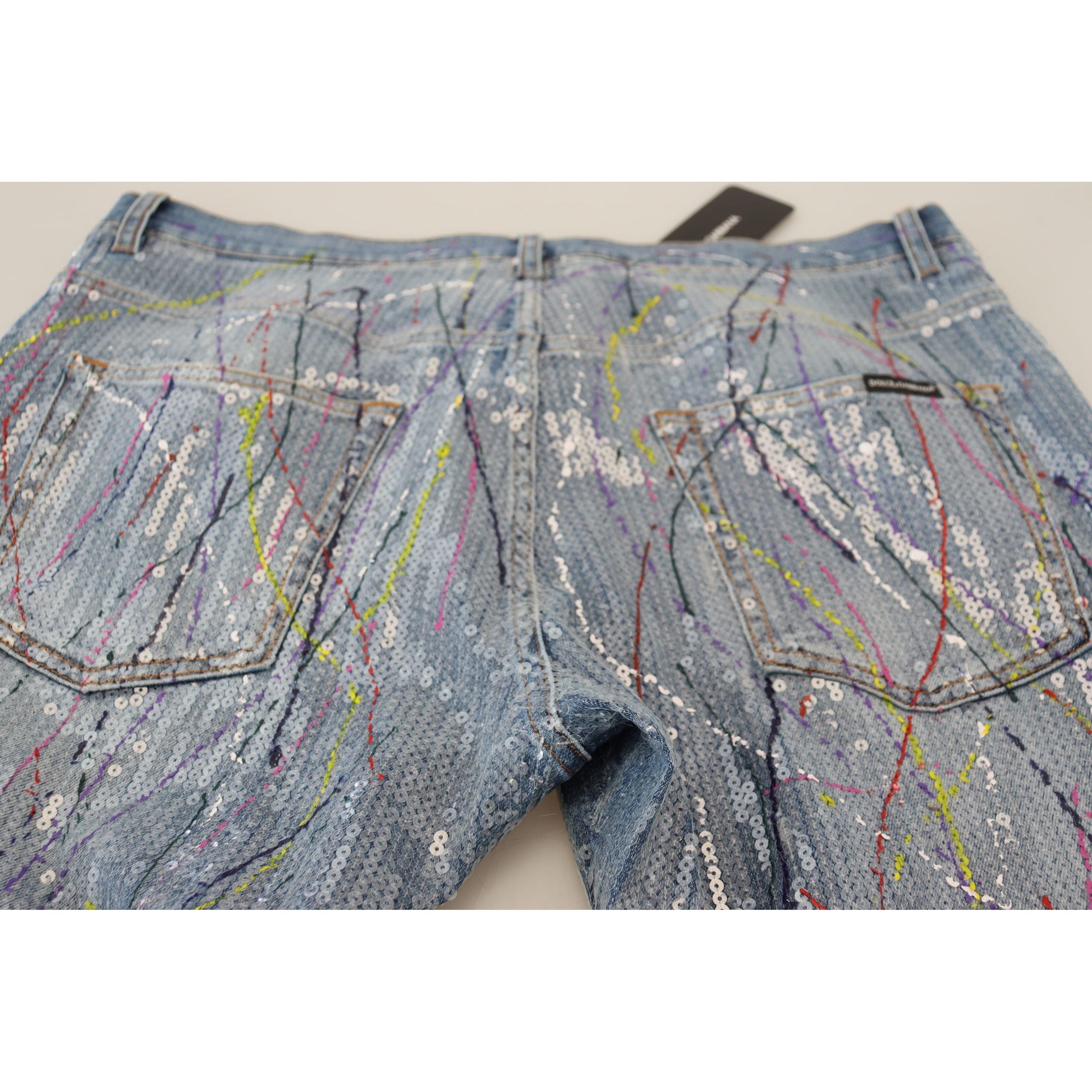 Dolce & Gabbana Blue Cotton Exquisite Color Splash Denim Pants