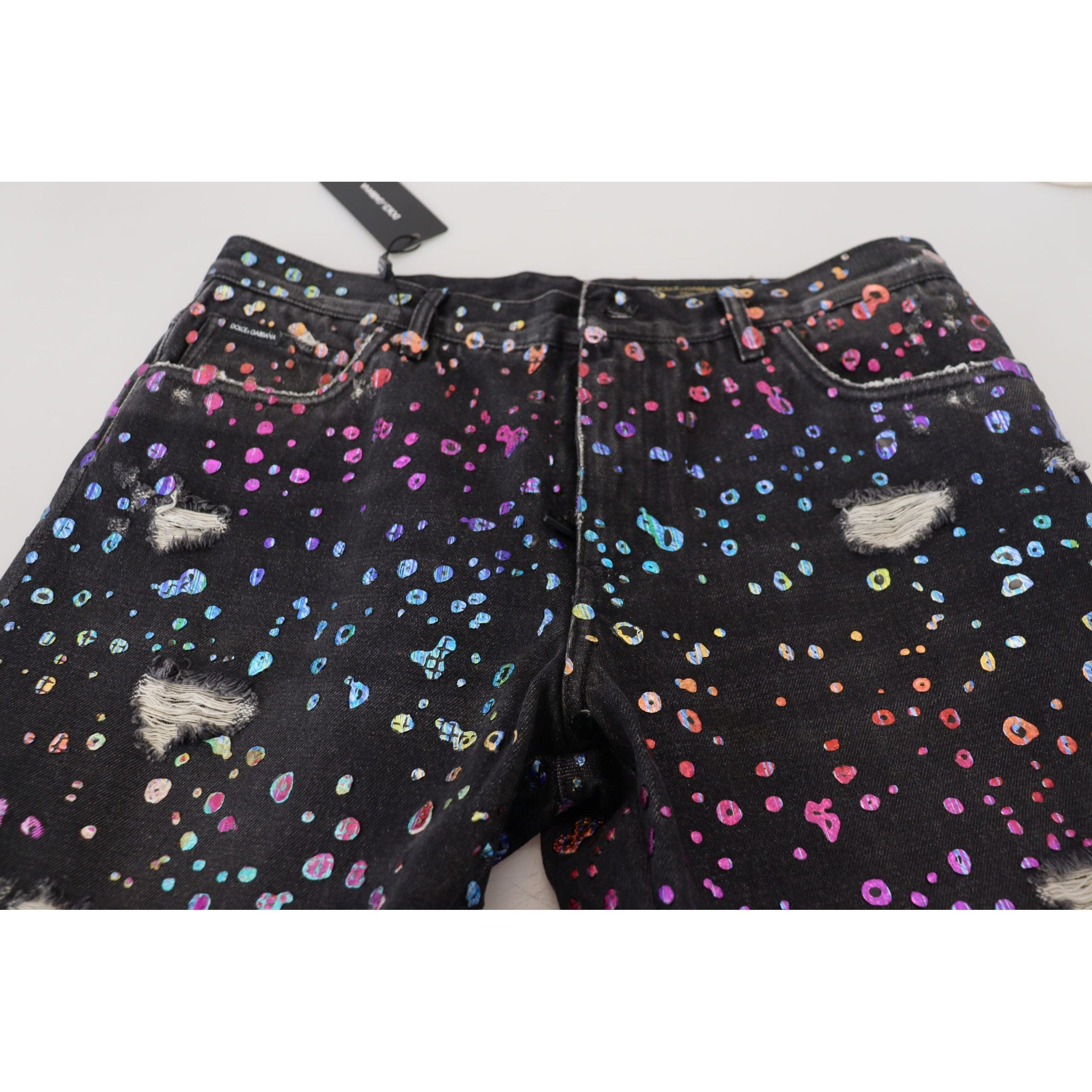 Dolce & Gabbana Multicolor Cotton Printed Denim Pants