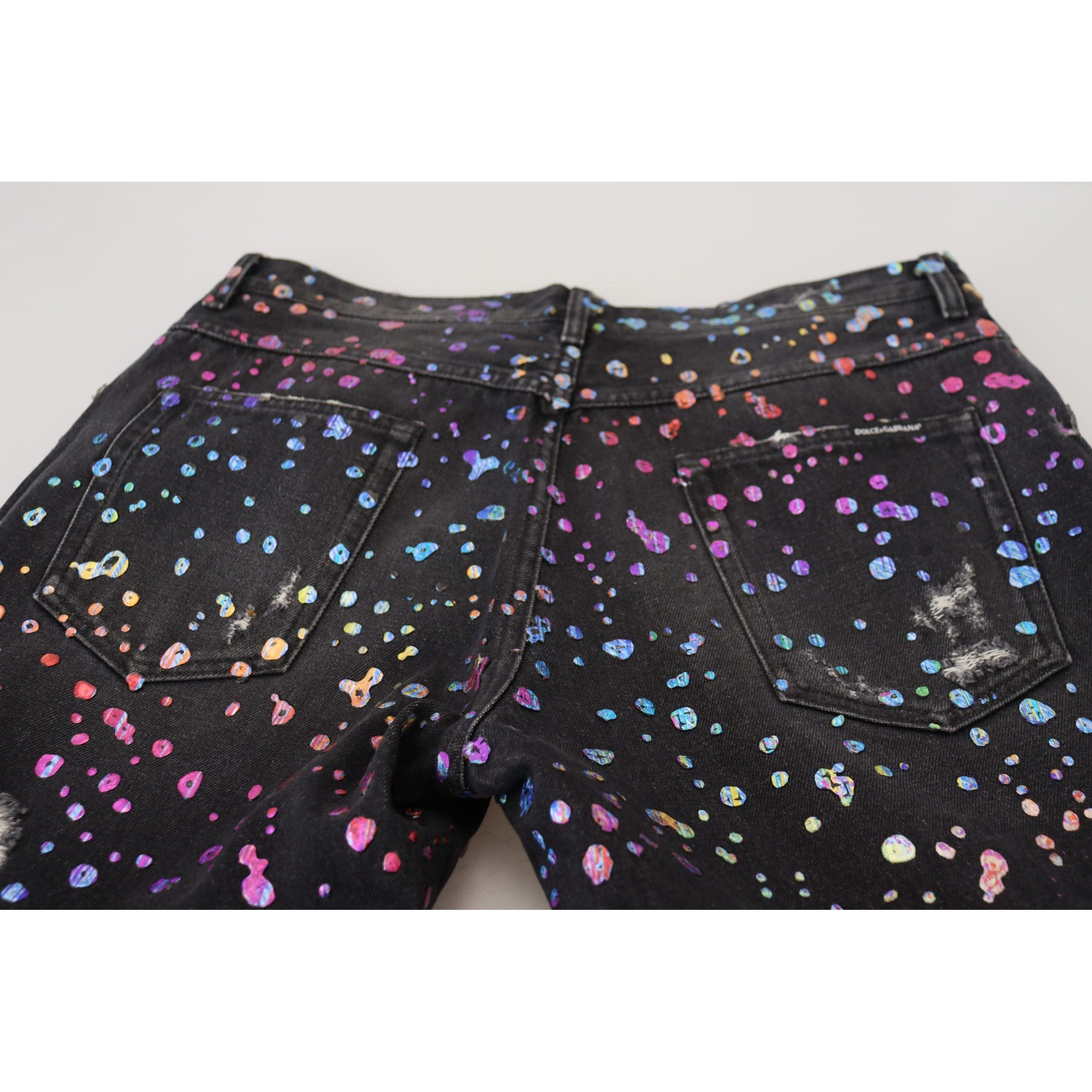 Dolce & Gabbana Multicolor Cotton Printed Denim Pants