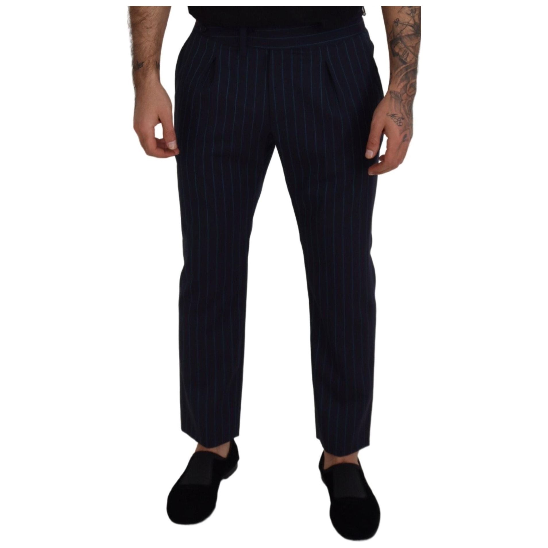 Dolce & Gabbana Charcoal Virgin Wool Elegant Stripe Trousers