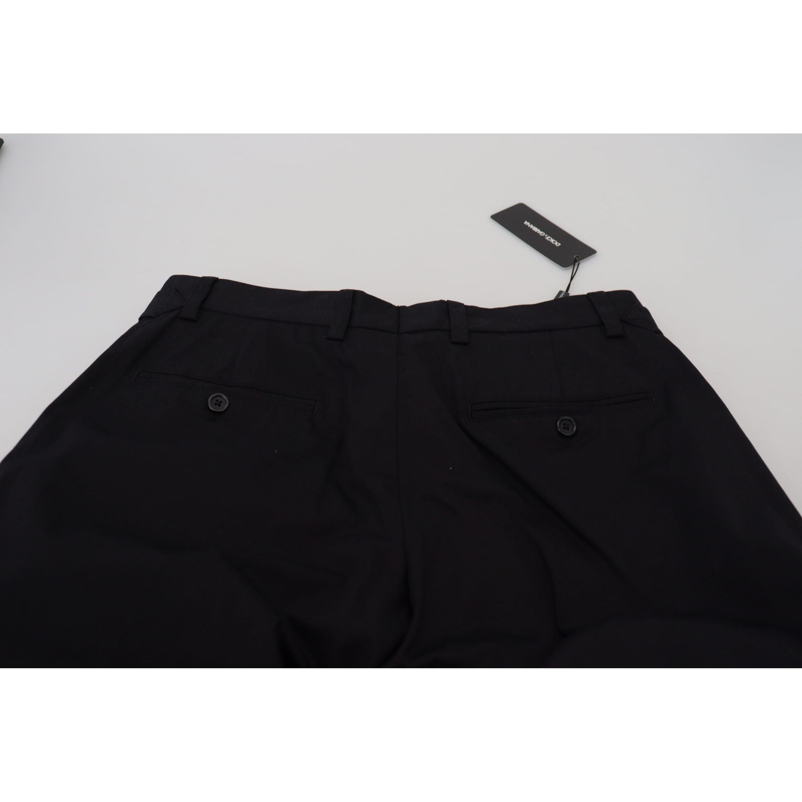 Dolce & Gabbana Black Cotton Designer Pants with Side Buckle