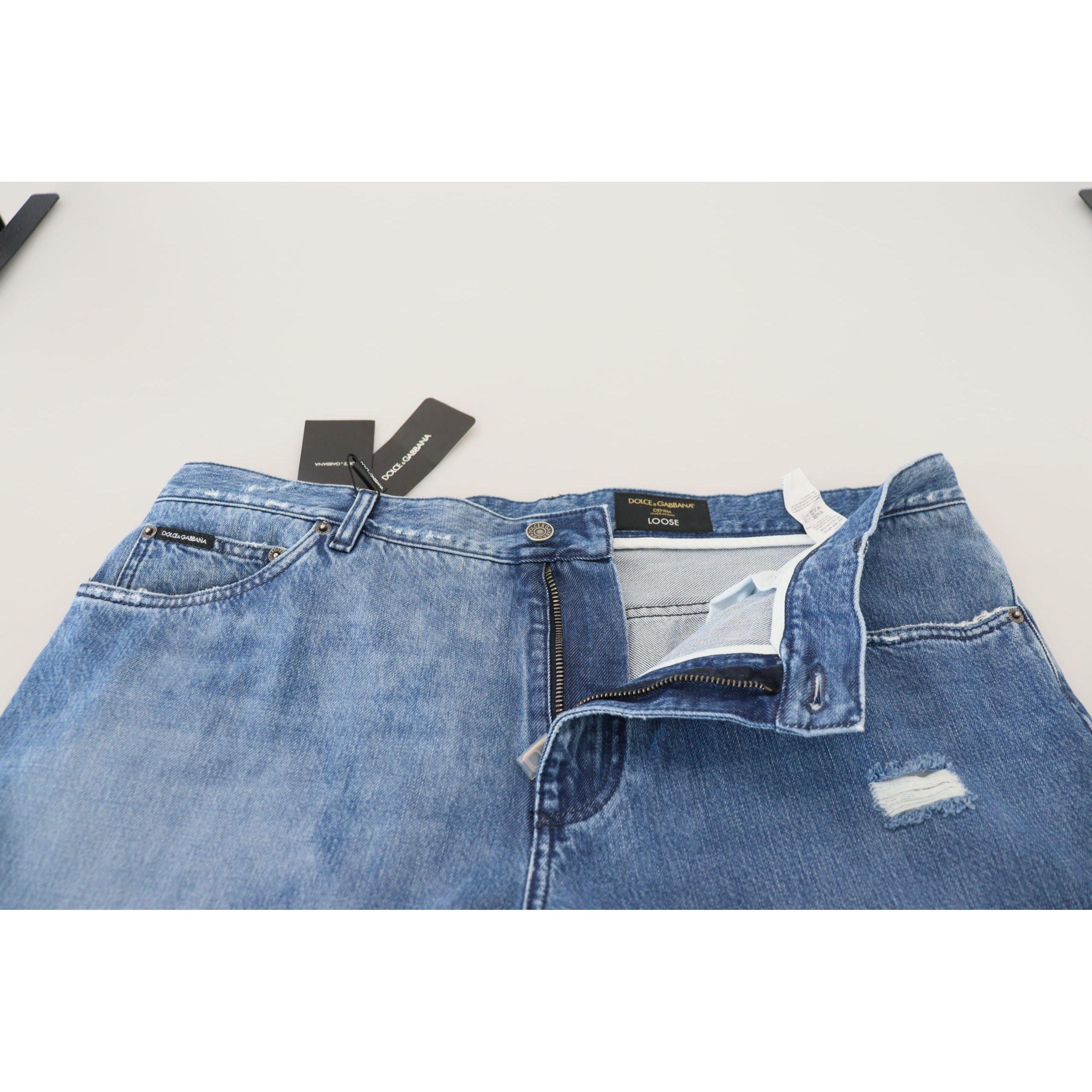 Dolce & Gabbana Blue Cotton Denim Pants for Effortless Elegance