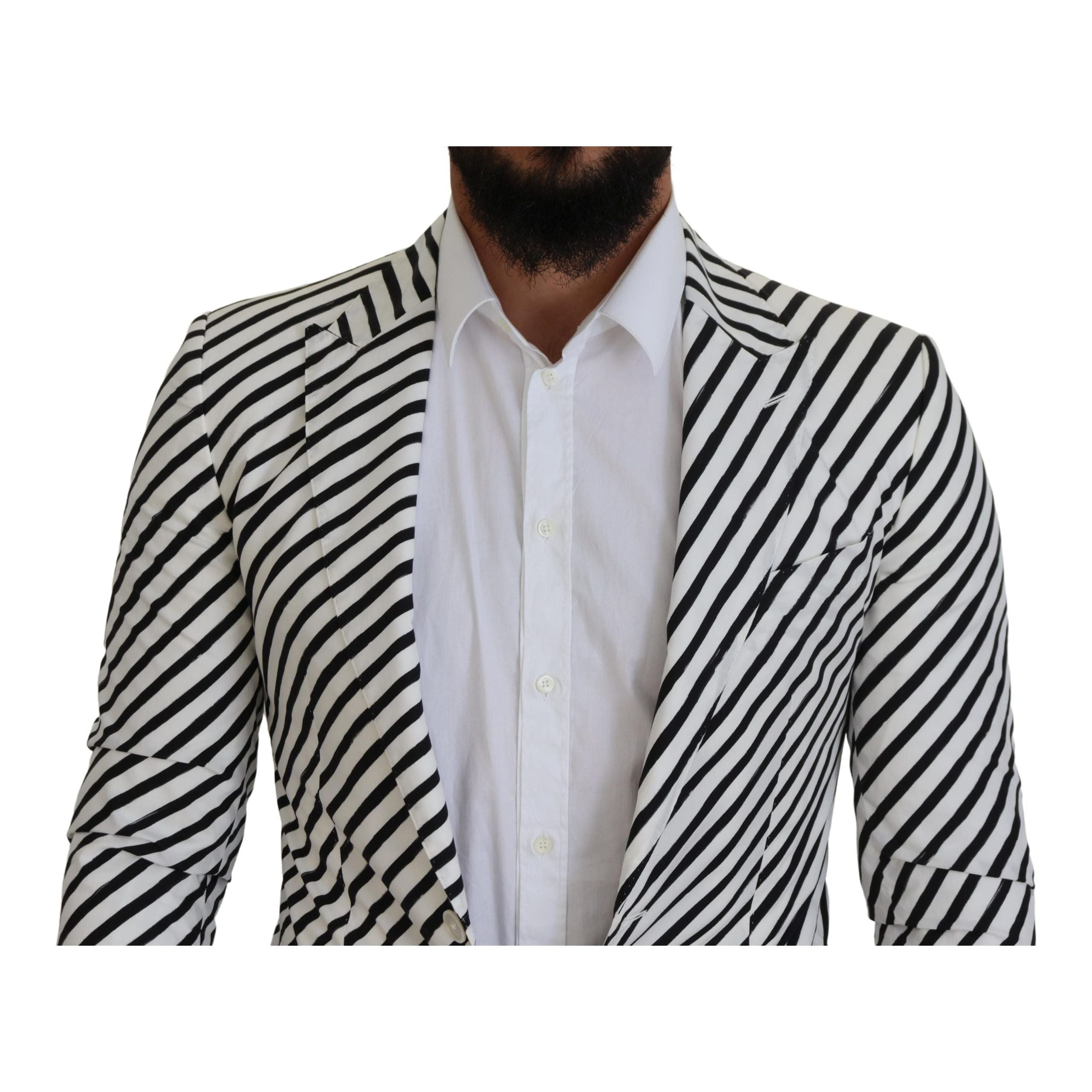 Dolce & Gabbana White Cotton Striped Blazer