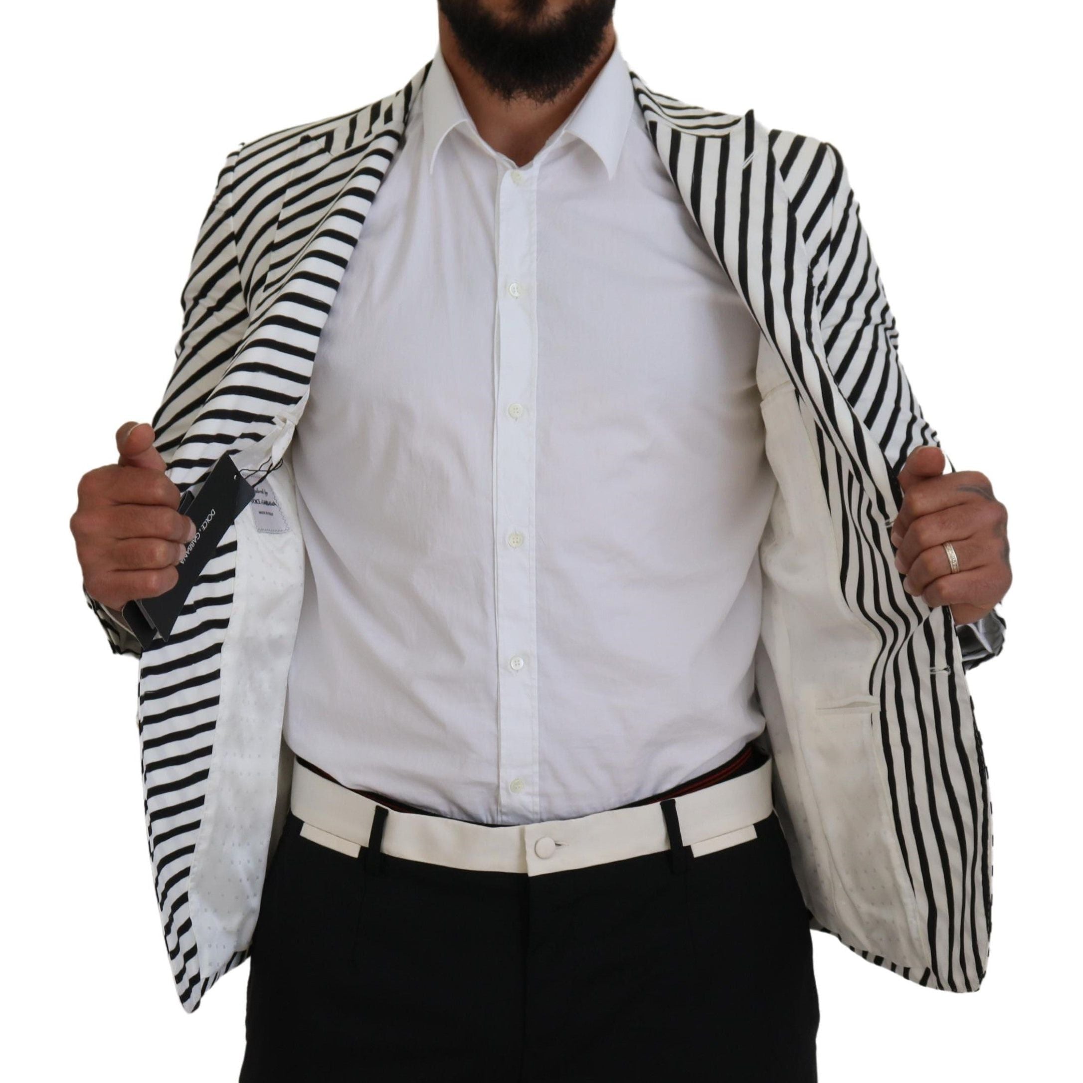 Dolce & Gabbana White Cotton Striped Blazer