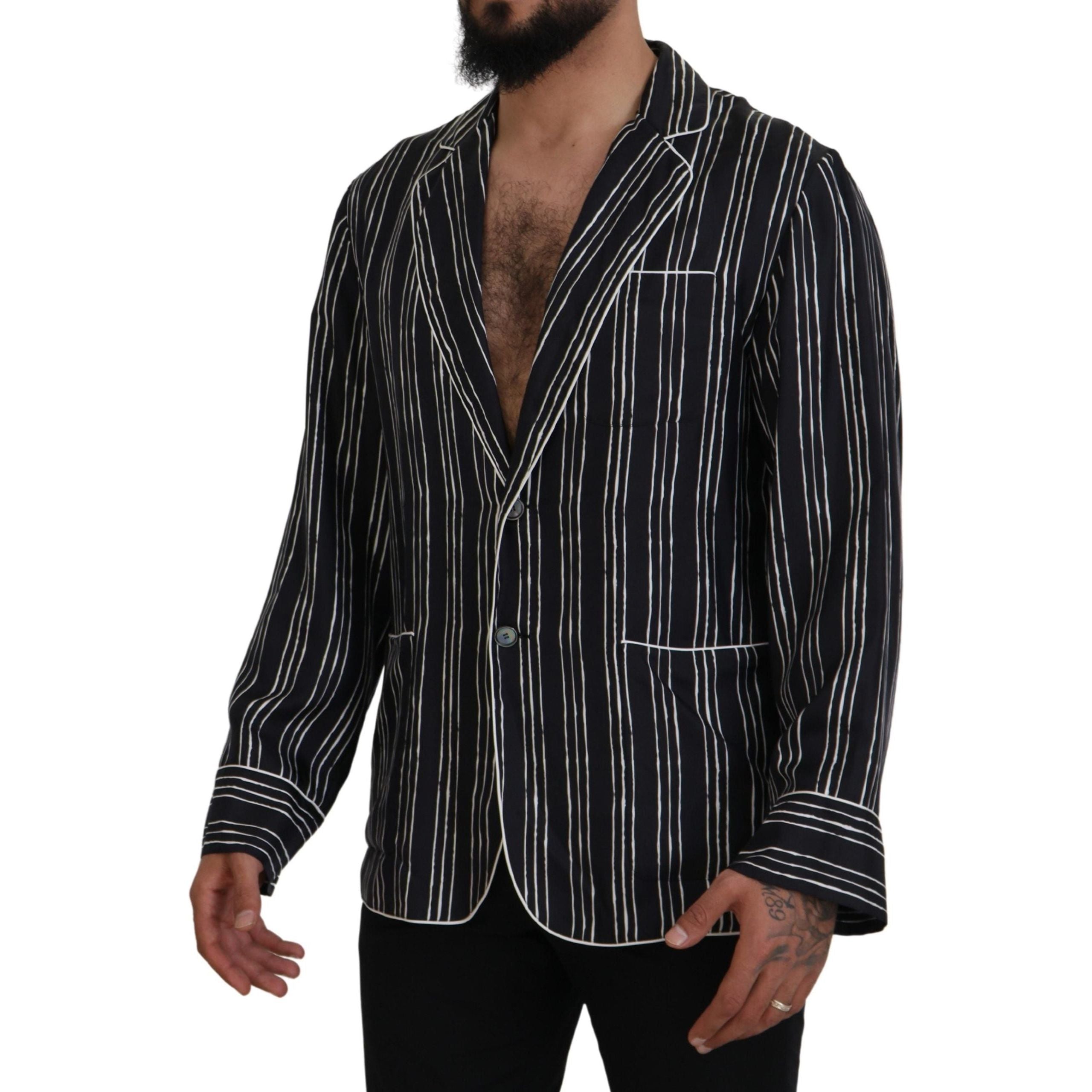 Dolce & Gabbana Black Silk Pajama Top Lounge Jacket