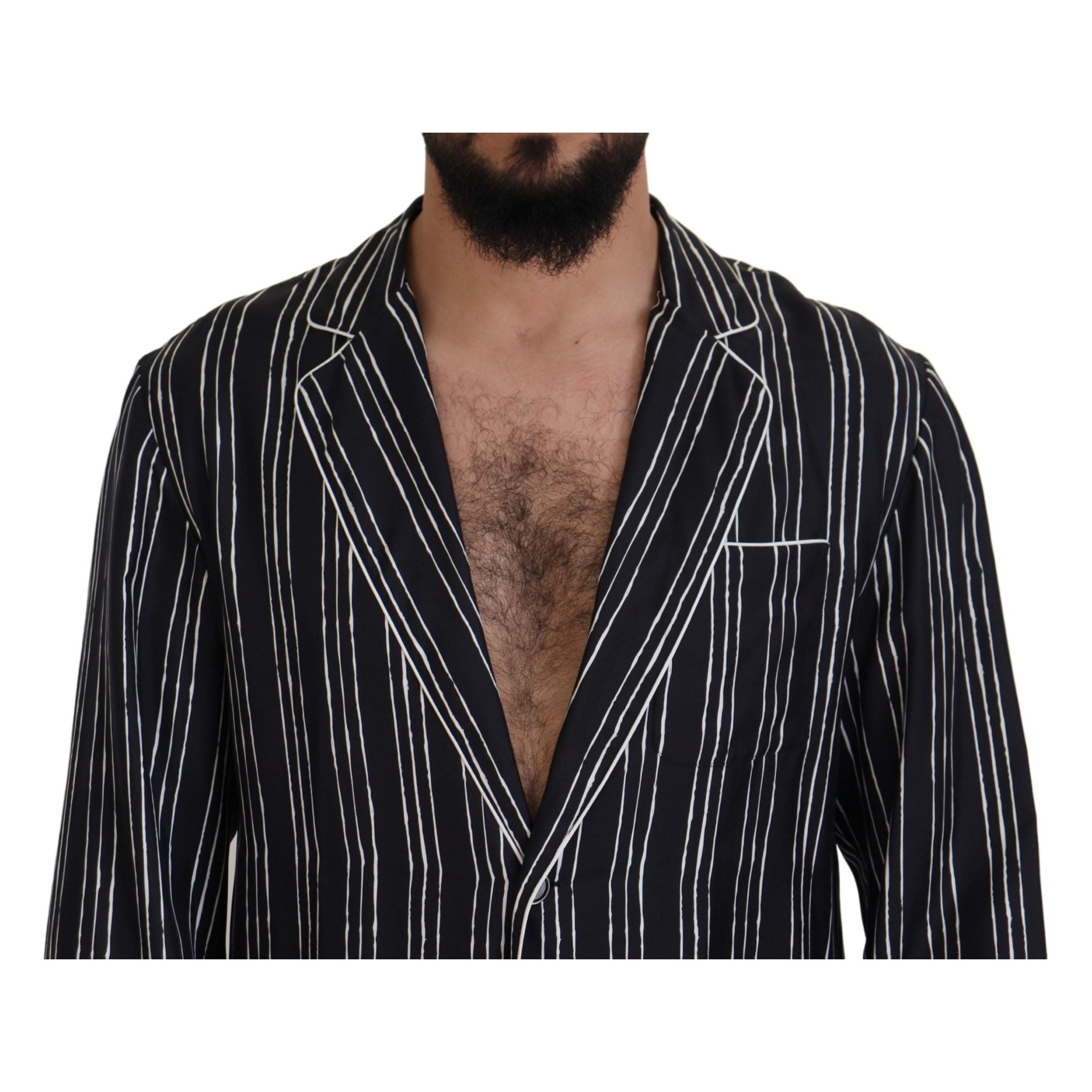 Dolce & Gabbana Black Silk Pajama Top Lounge Jacket