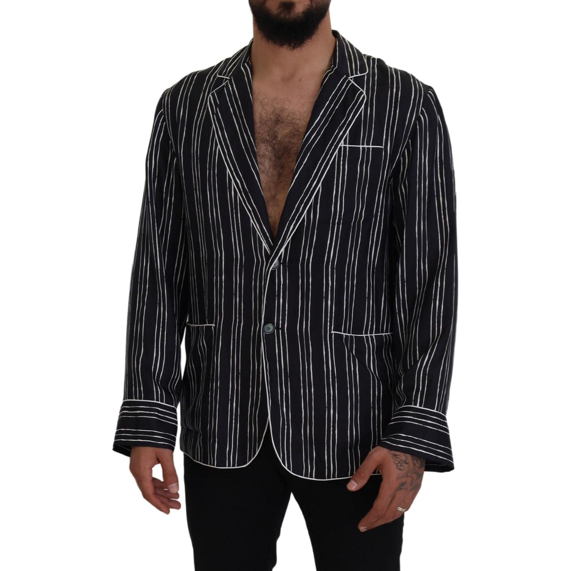 Dolce & Gabbana Black Silk Pajama Top Lounge Jacket