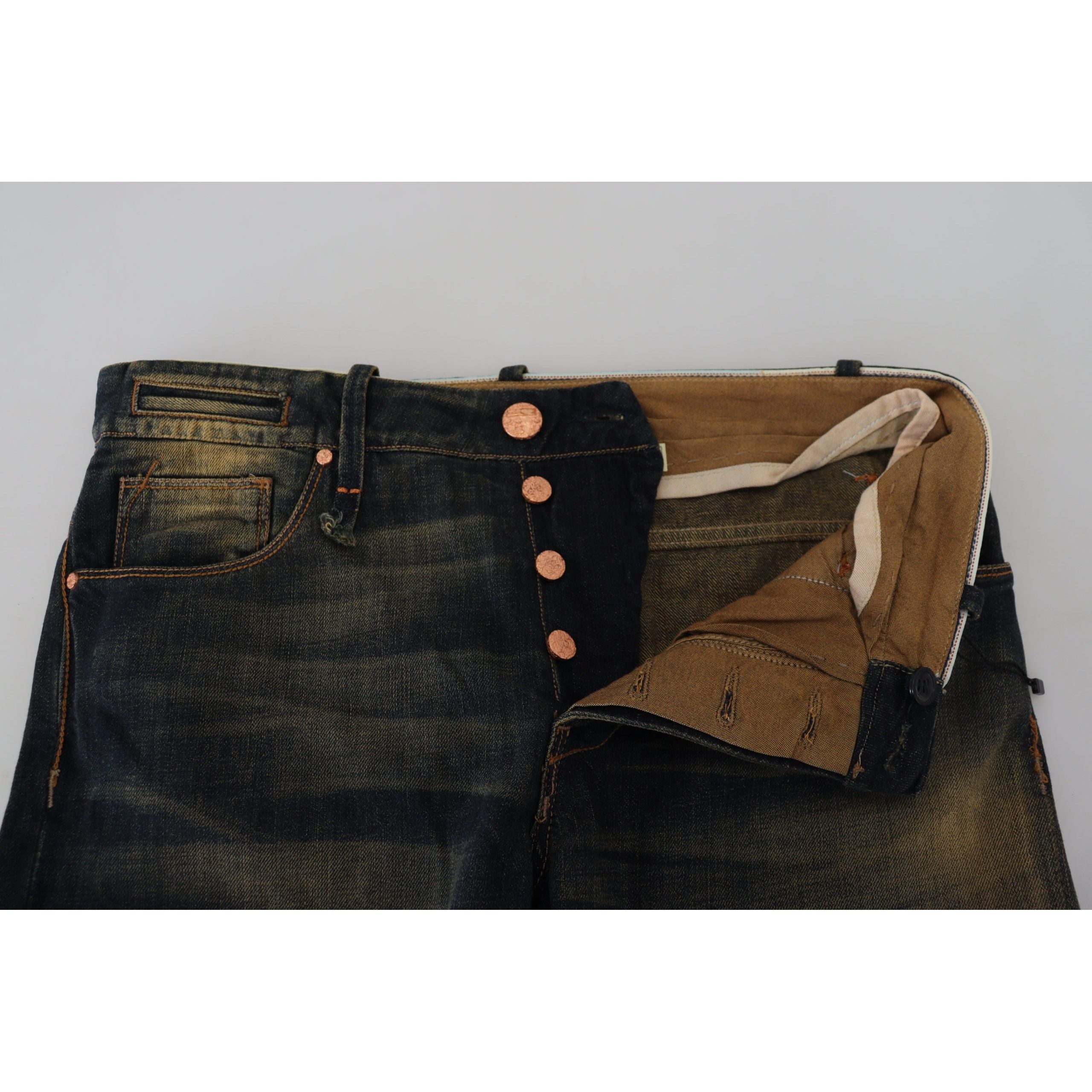 Acht Blue Cotton Denim Pants - Authentic Craftsmanship