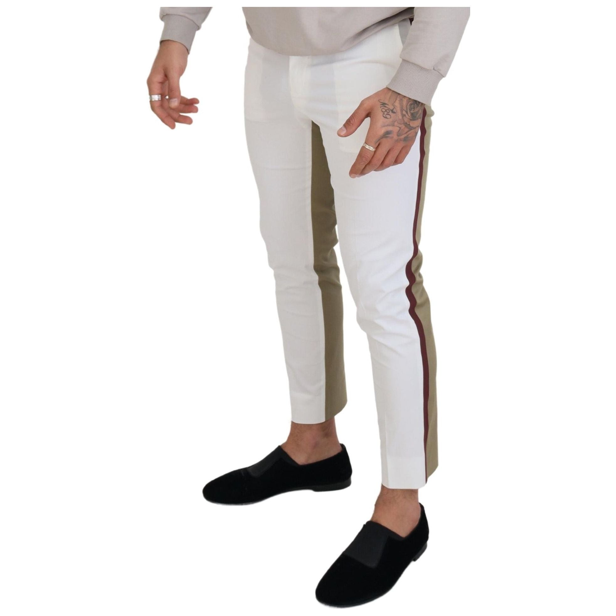 Dolce & Gabbana Two-Tone White & Brown Chic Cotton Pants