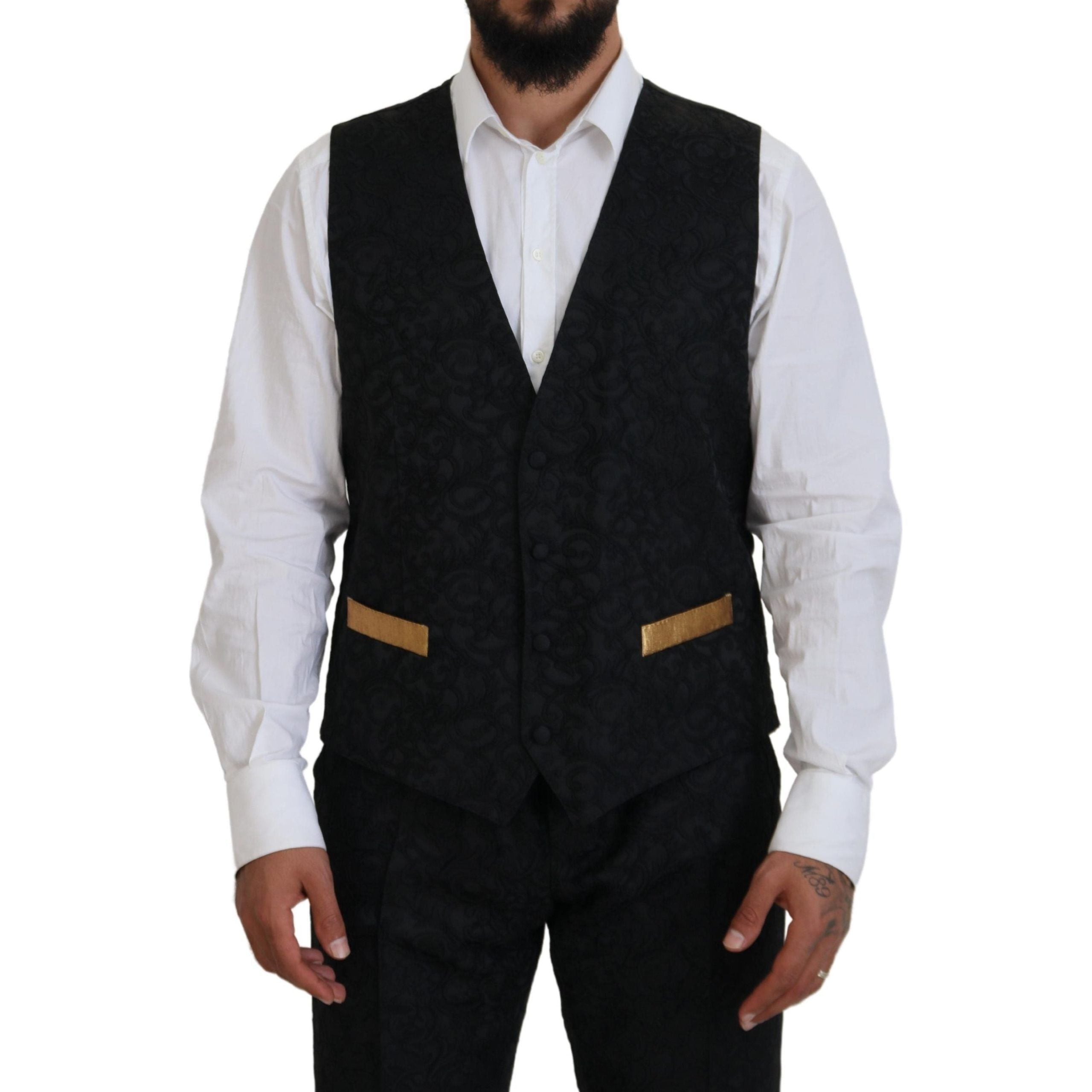 Dolce & Gabbana Black Wool 3 Piece Suit