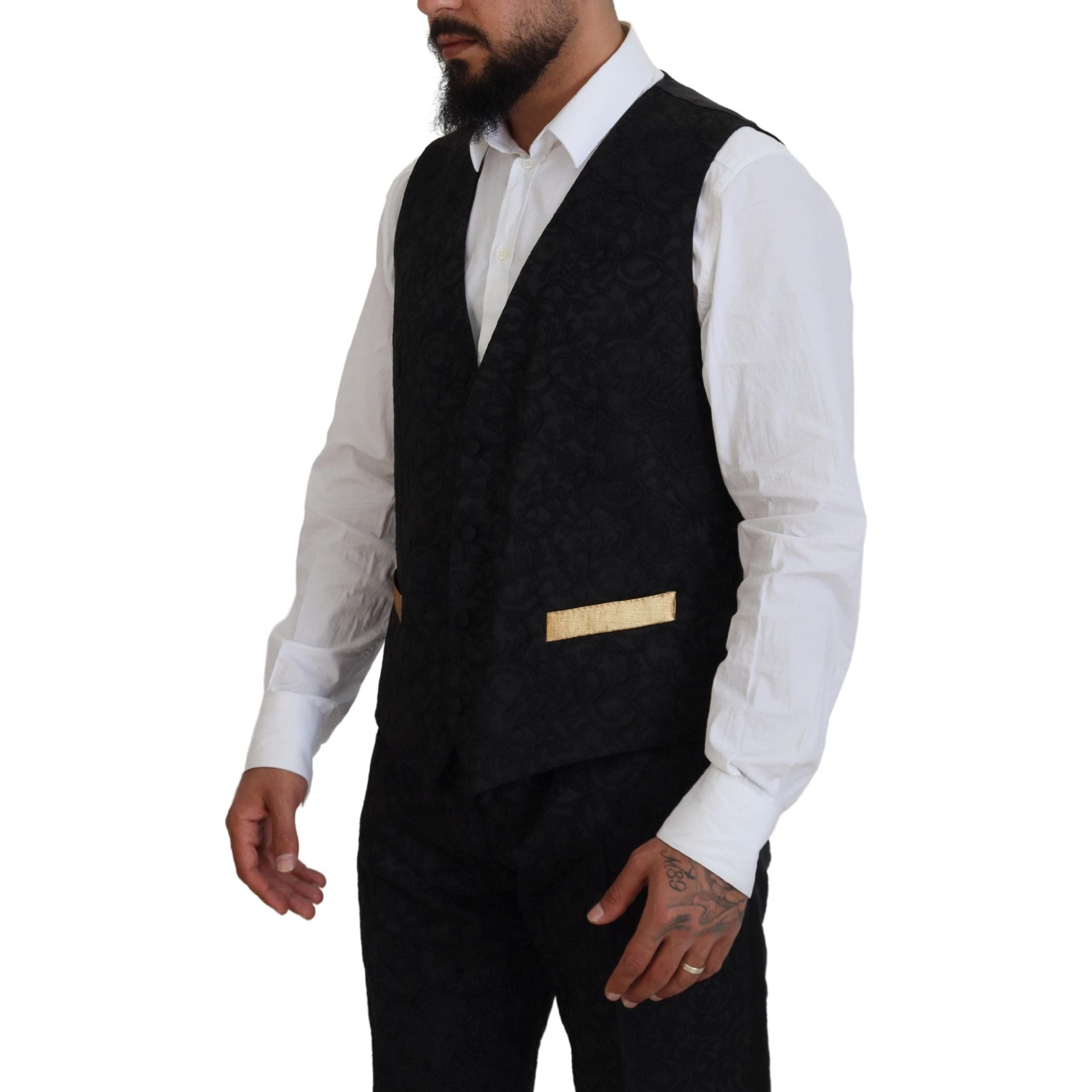 Dolce & Gabbana Black Wool 3 Piece Suit