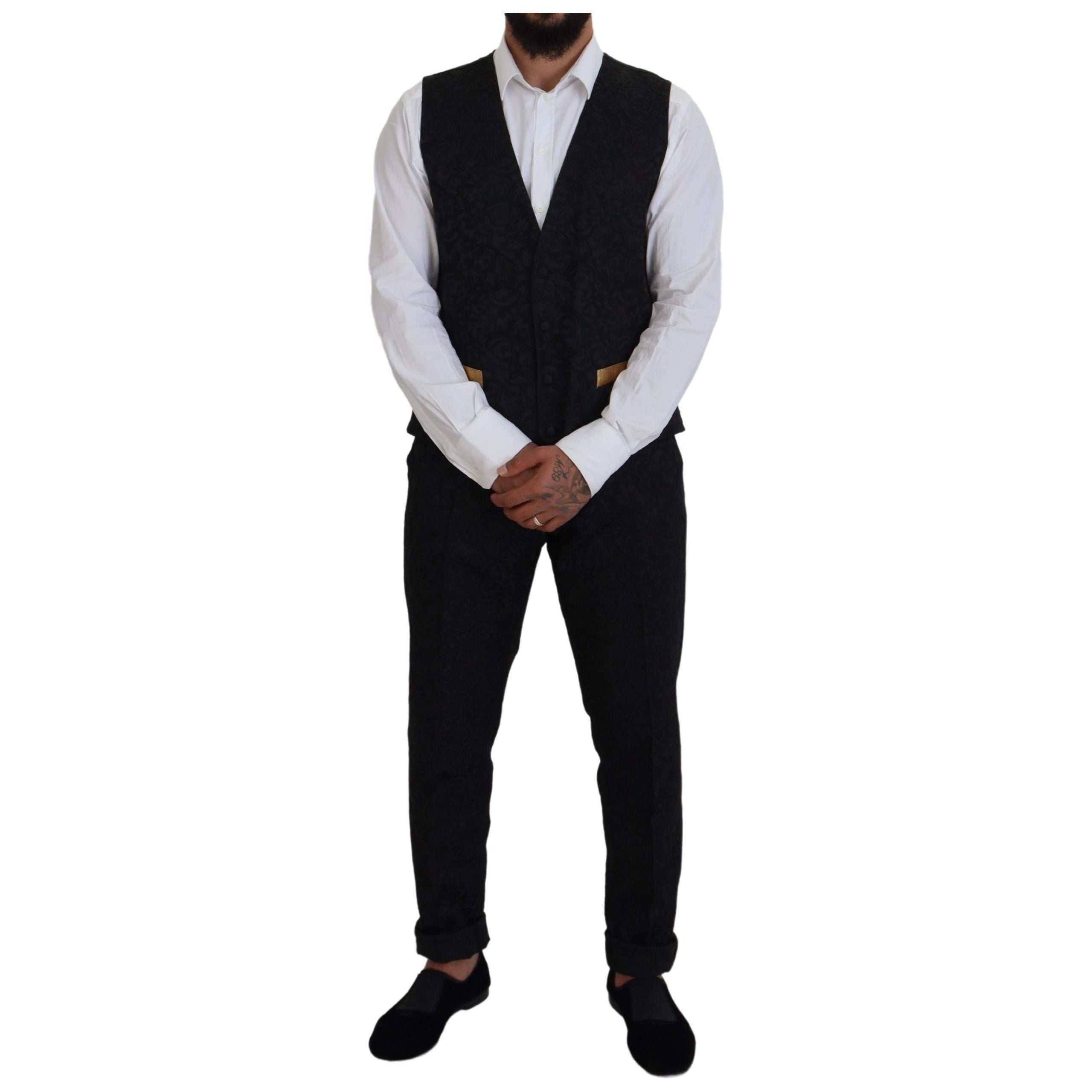 Dolce & Gabbana Black Wool 3 Piece Suit