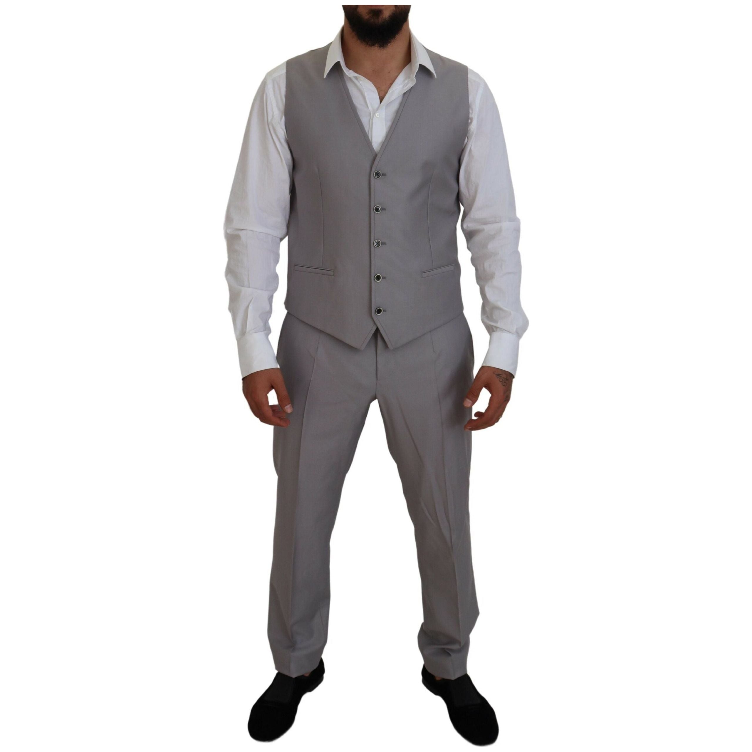 Dolce & Gabbana Silver Wool Three-Piece Suit