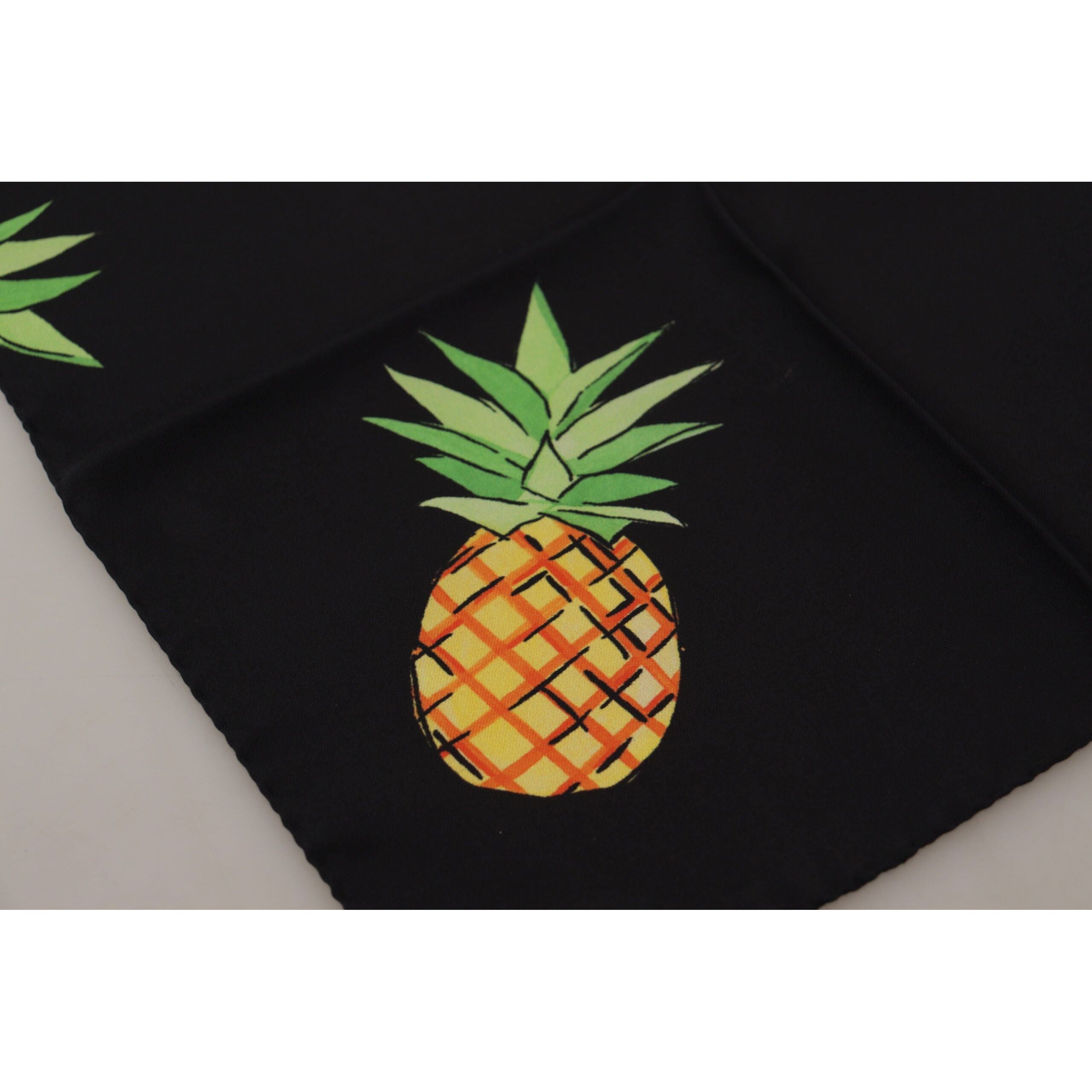 Dolce & Gabbana Black Silk Square Scarf with Pineapple Print