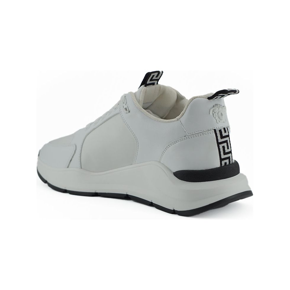 Versace Sleek White Calf Leather Sneakers for Effortless Elegance