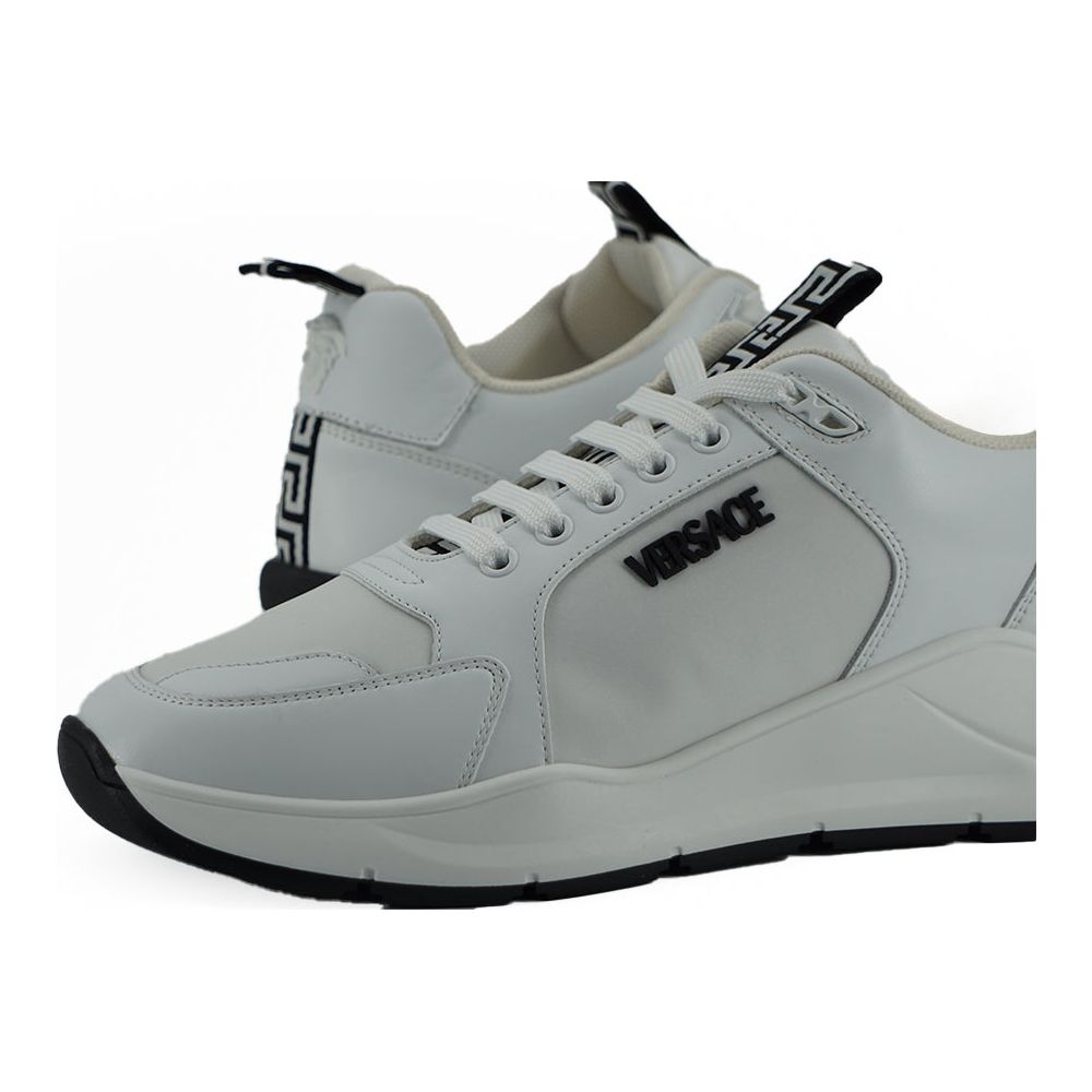 Versace Sleek White Calf Leather Sneakers for Effortless Elegance
