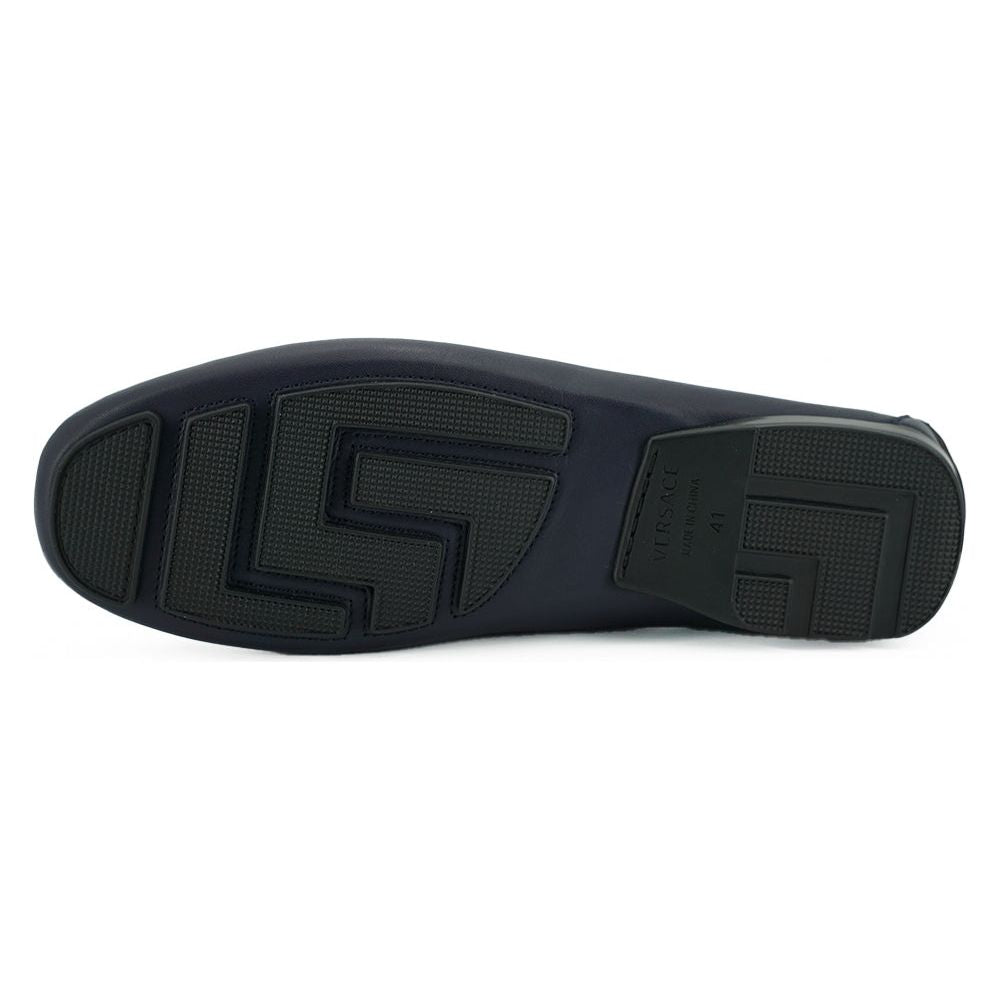 Versace Elegant Navy Blue Calf Leather Loafers