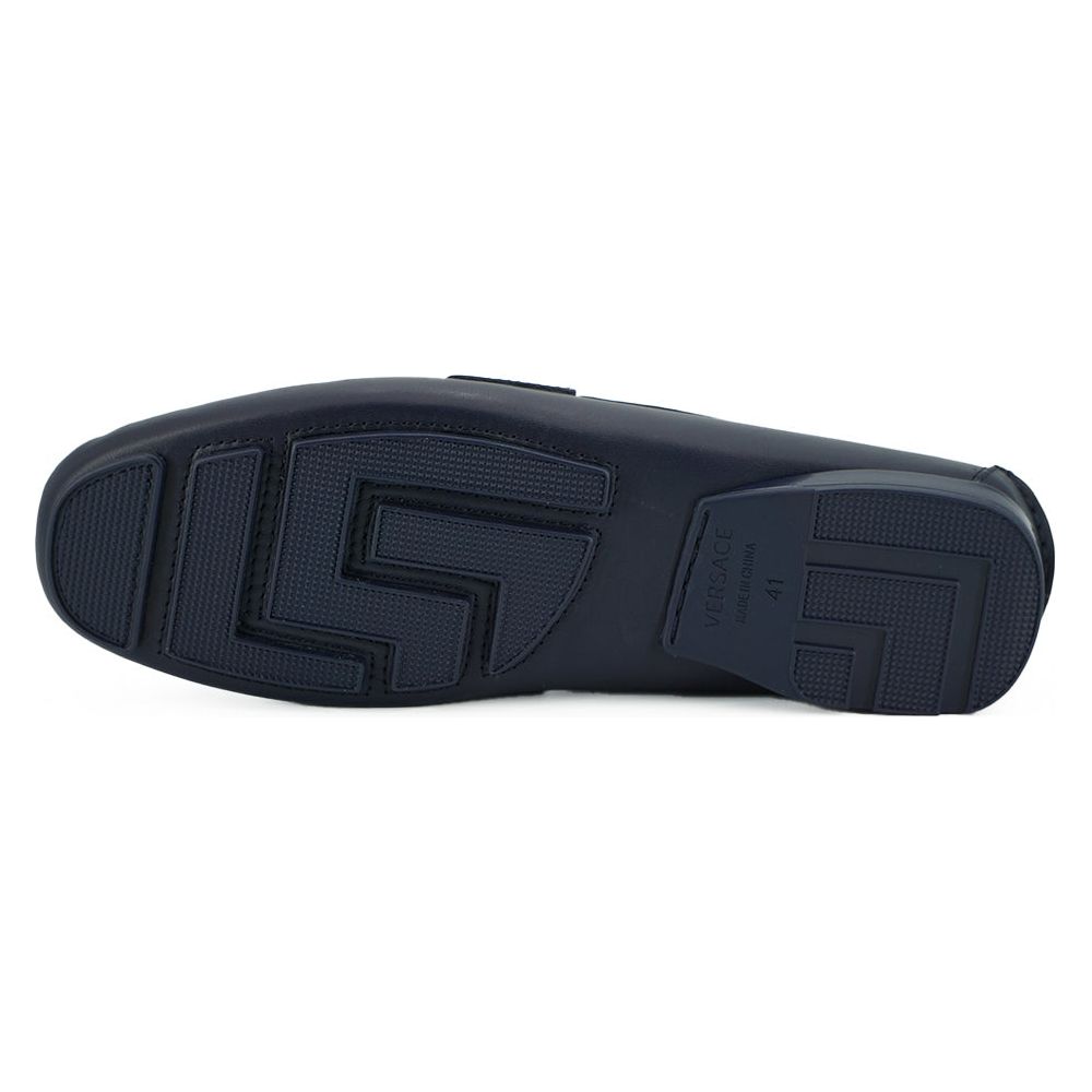 Versace Navy Blue Calf Leather Loafers for Sophisticated Style