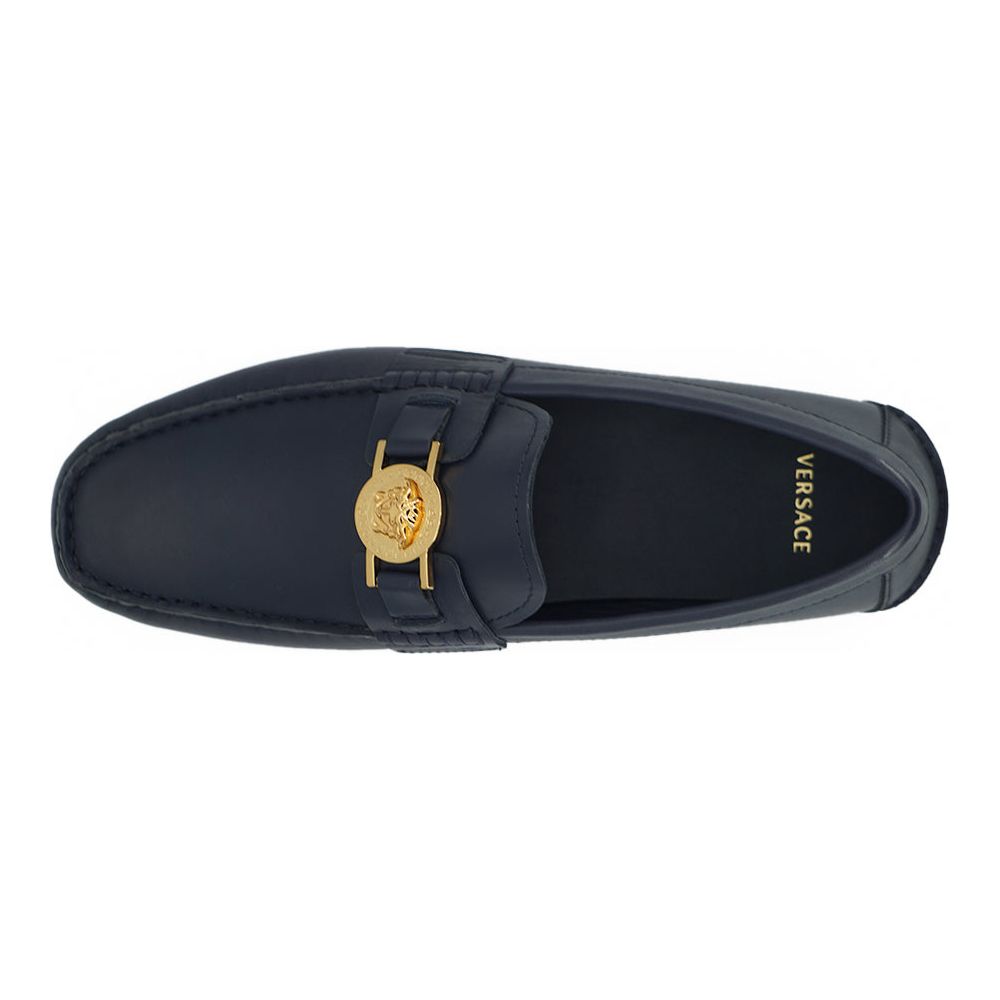 Versace Navy Blue Calf Leather Loafers for Sophisticated Style