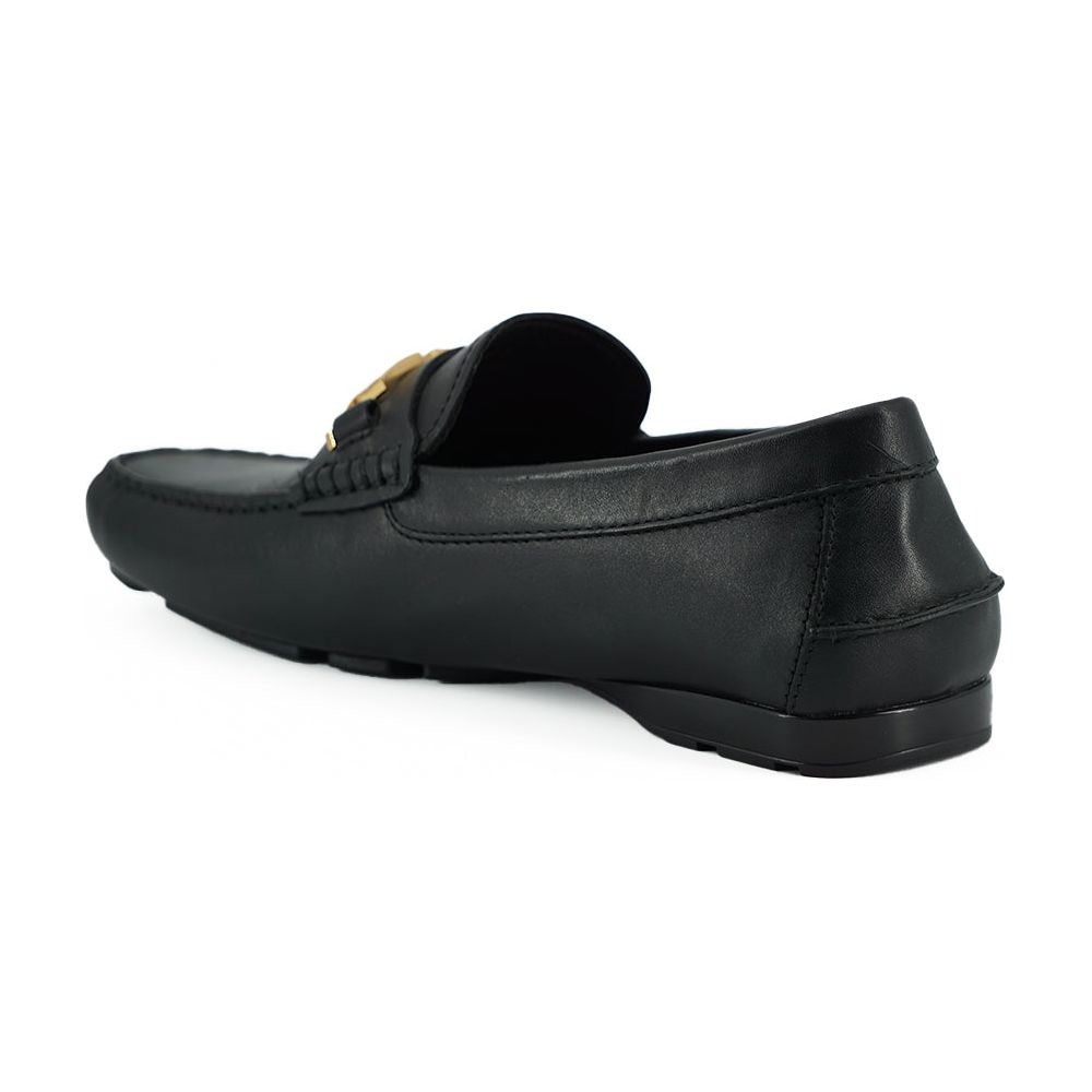 Versace Black Calf Leather Loafers for Sophisticated Style