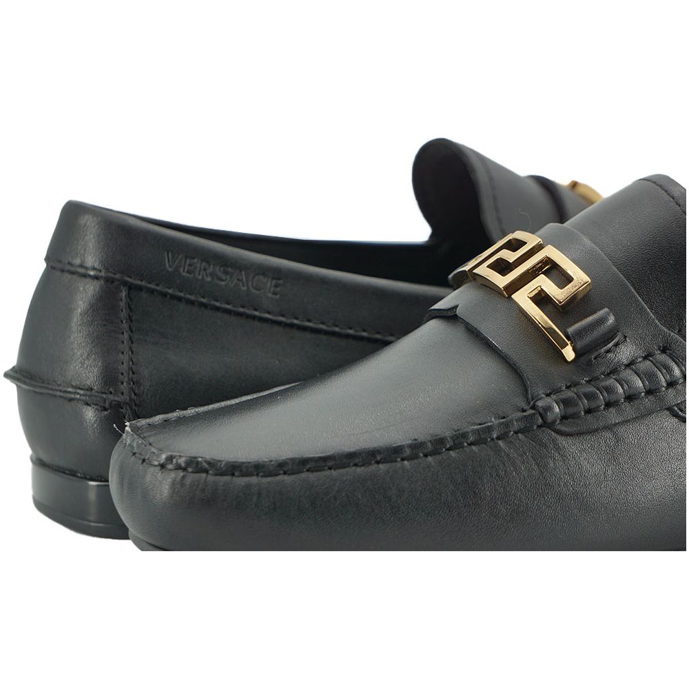Versace Black Calf Leather Loafers for Sophisticated Style