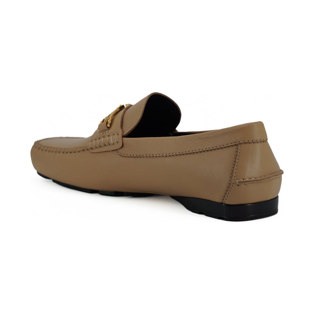 Versace Black Leather Loafers Exquisite Medusa Gold-Tone