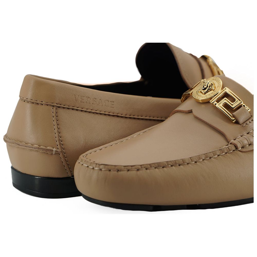 Versace Black Leather Loafers Exquisite Medusa Gold-Tone