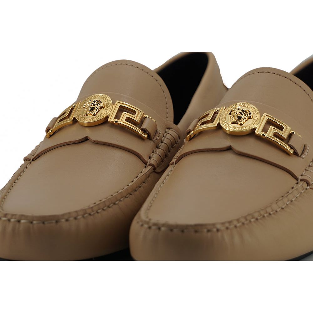 Versace Black Leather Loafers Exquisite Medusa Gold-Tone