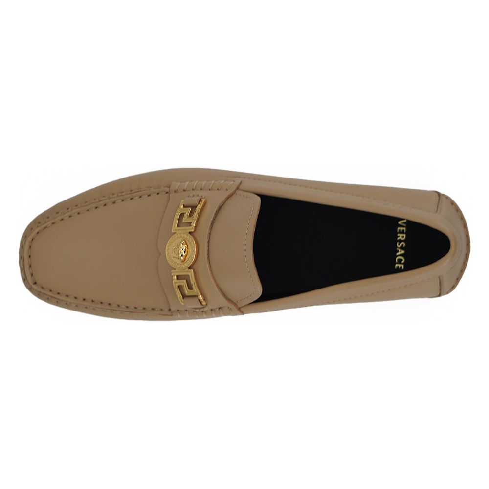 Versace Black Leather Loafers Exquisite Medusa Gold-Tone