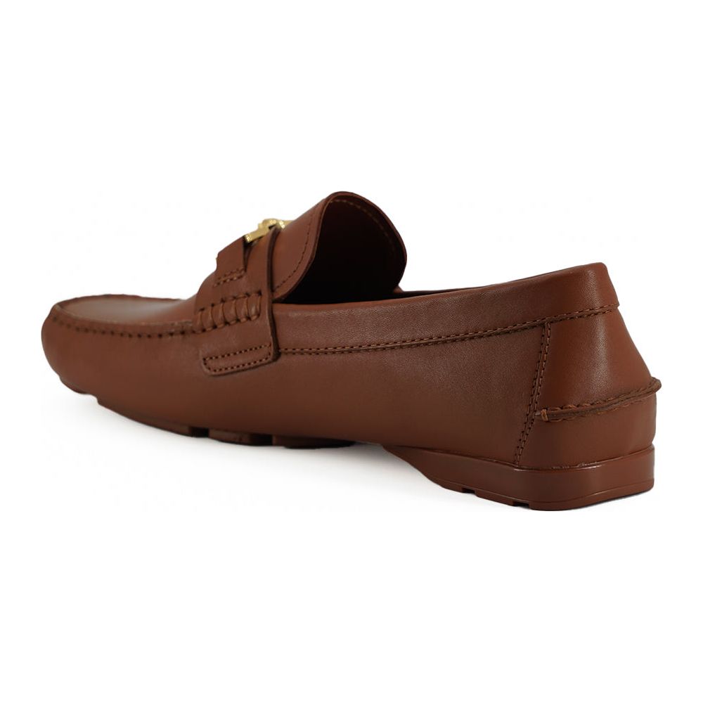 Versace Black Leather Loafers with Medusa Embossing