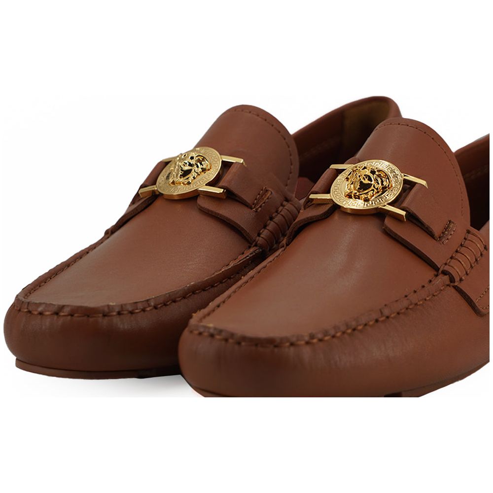 Versace Black Leather Loafers with Medusa Embossing