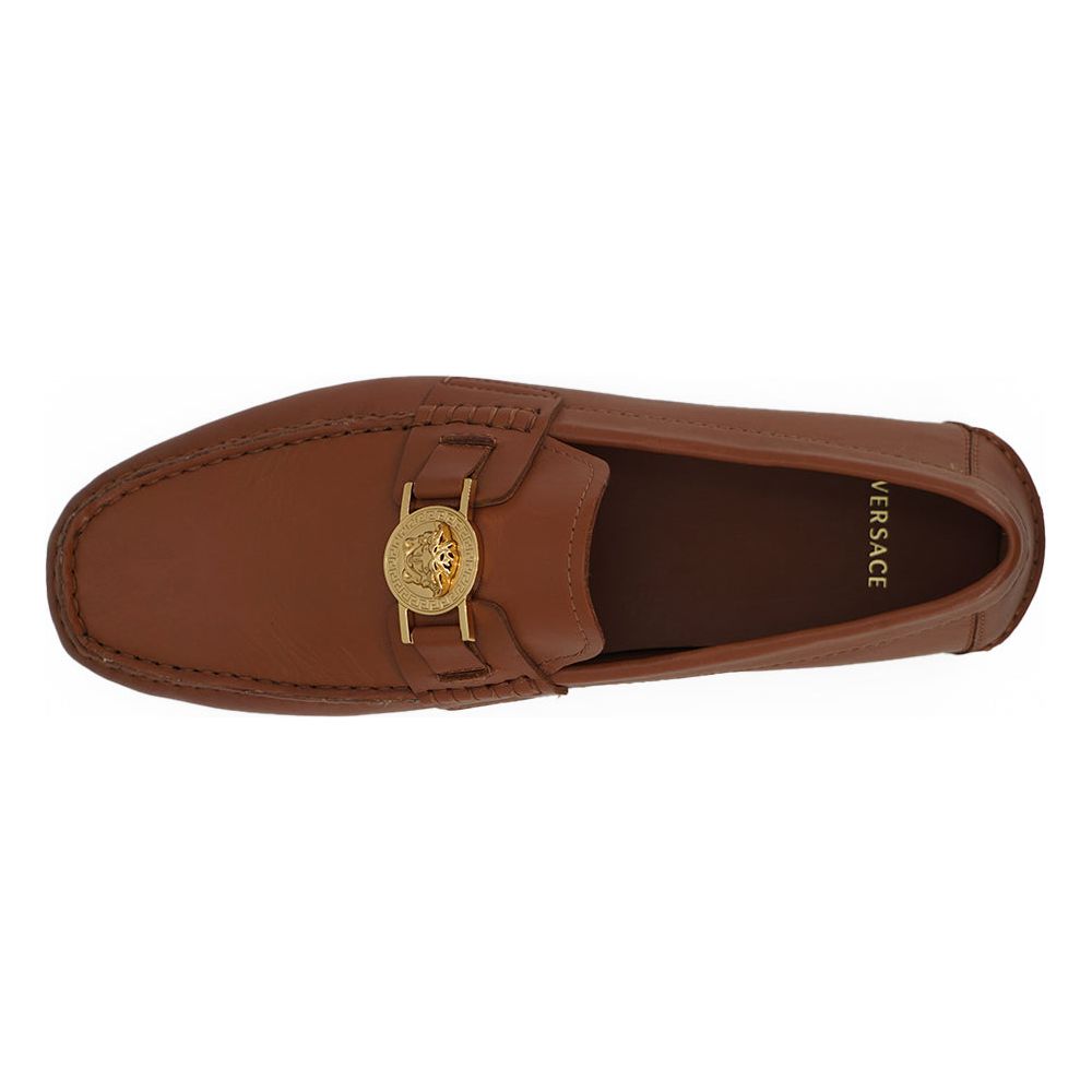 Versace Black Leather Loafers with Medusa Embossing