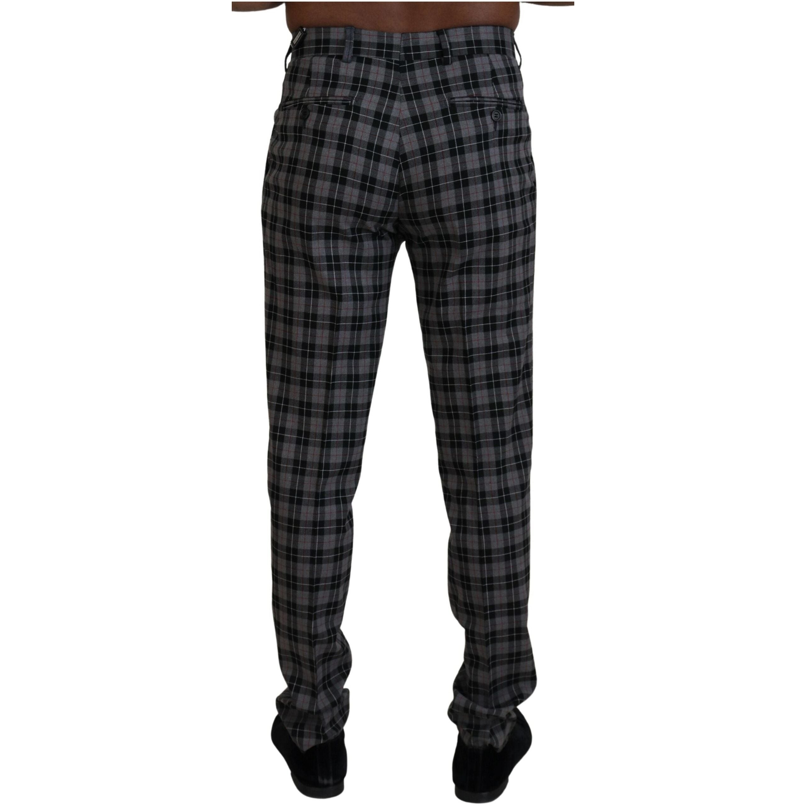 BENCIVENGA Gray Wool Blend Checked Chinos Trousers