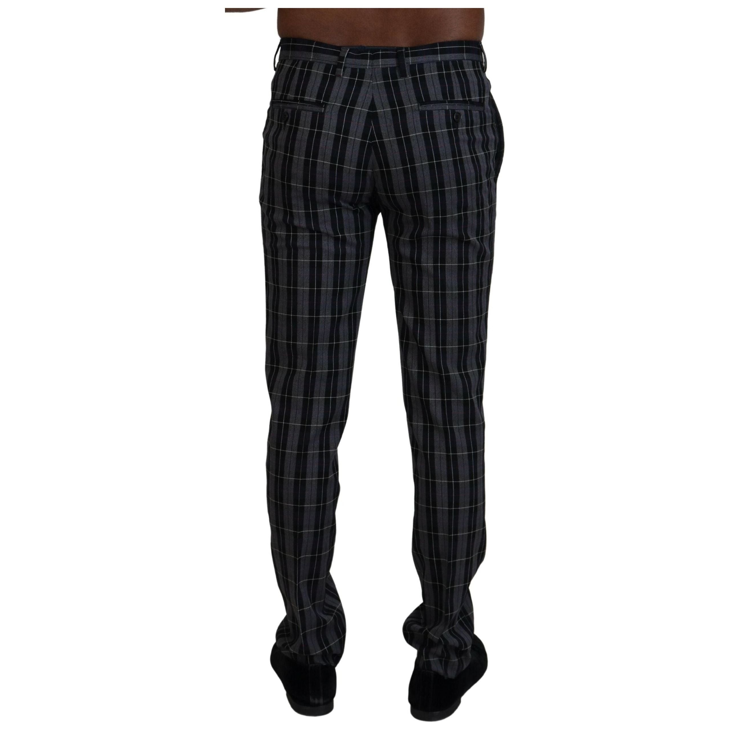 BENCIVENGA Gray Wool Checkered Chino Pants Luxury