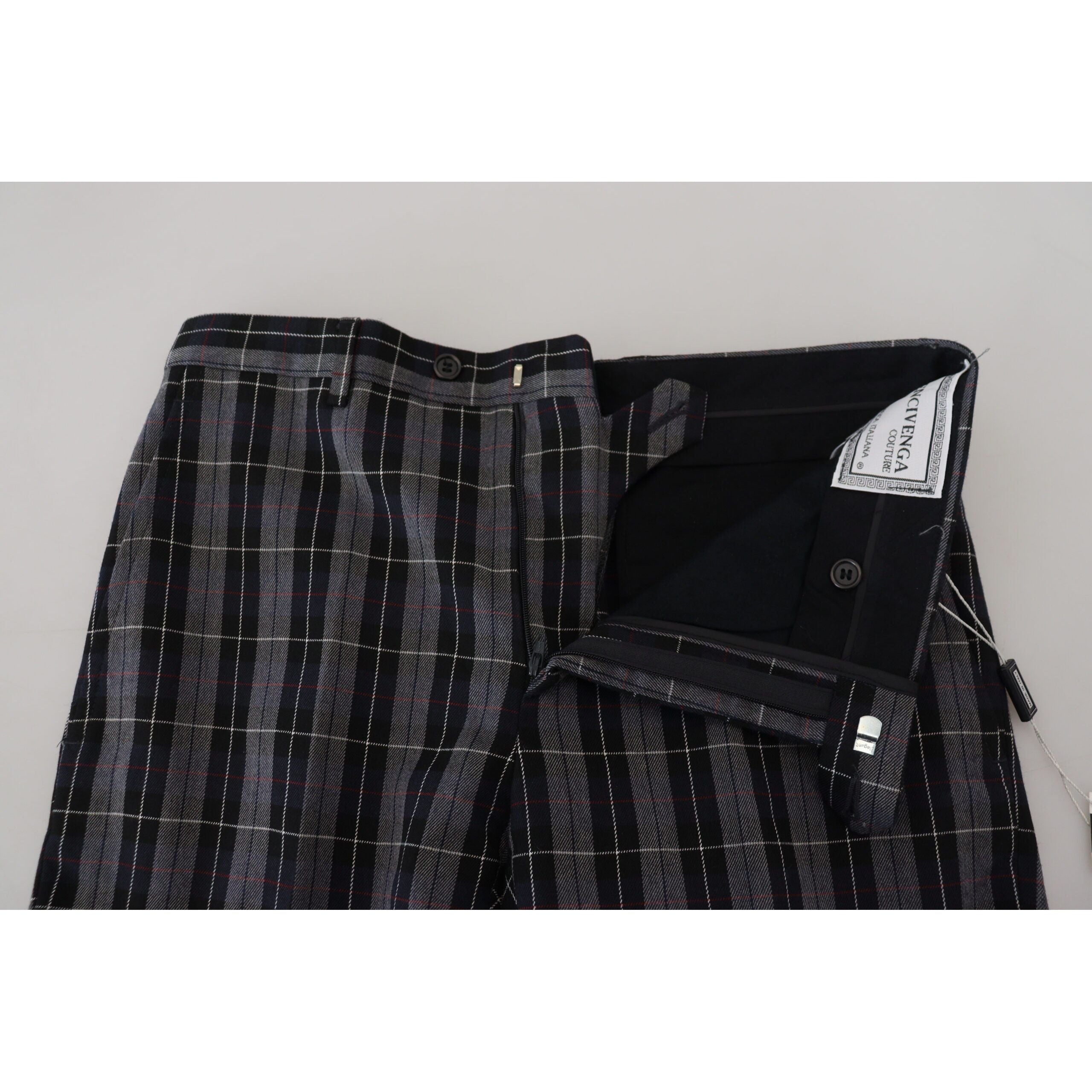 BENCIVENGA Gray Wool Checkered Chino Pants Luxury