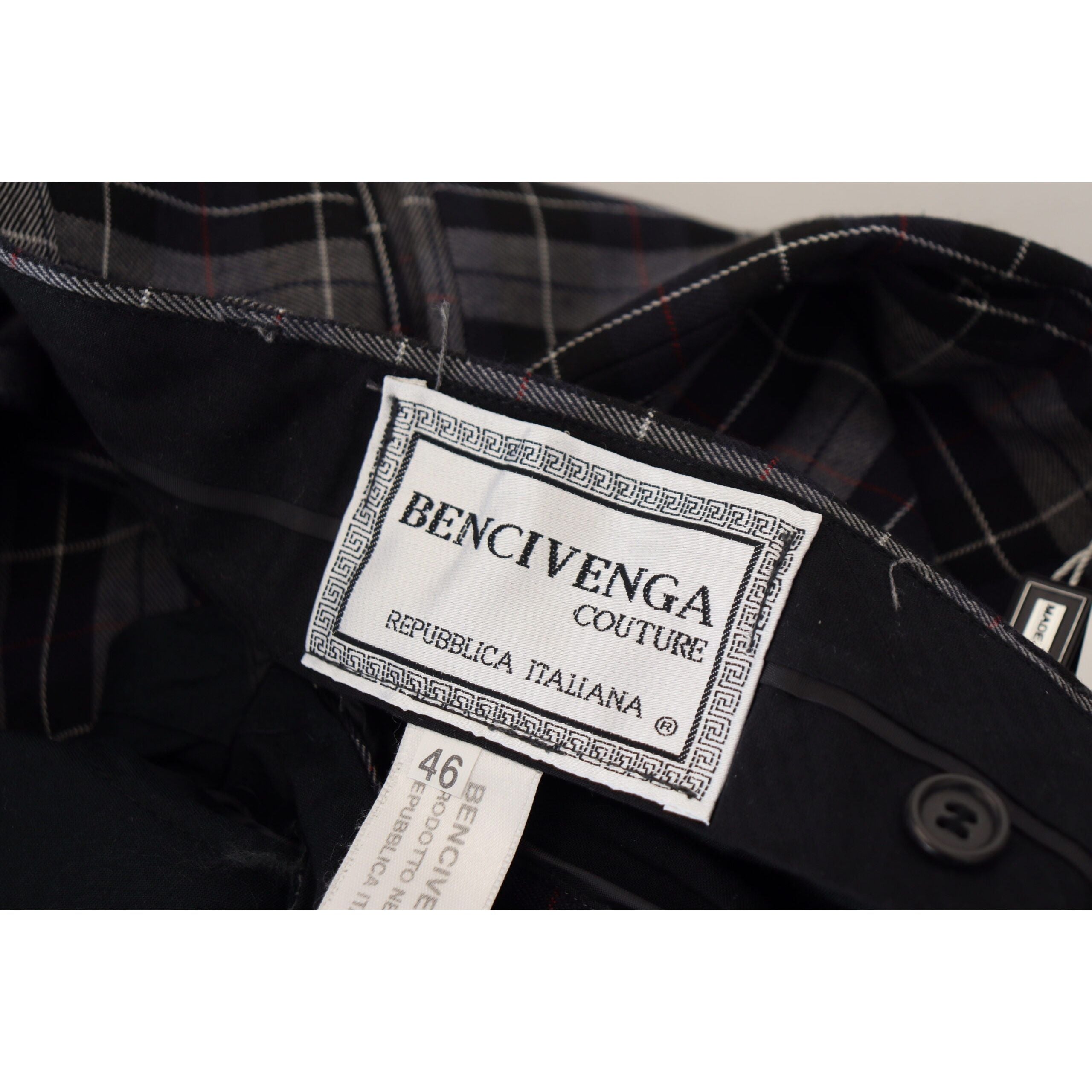 BENCIVENGA Gray Wool Checkered Chino Pants Luxury