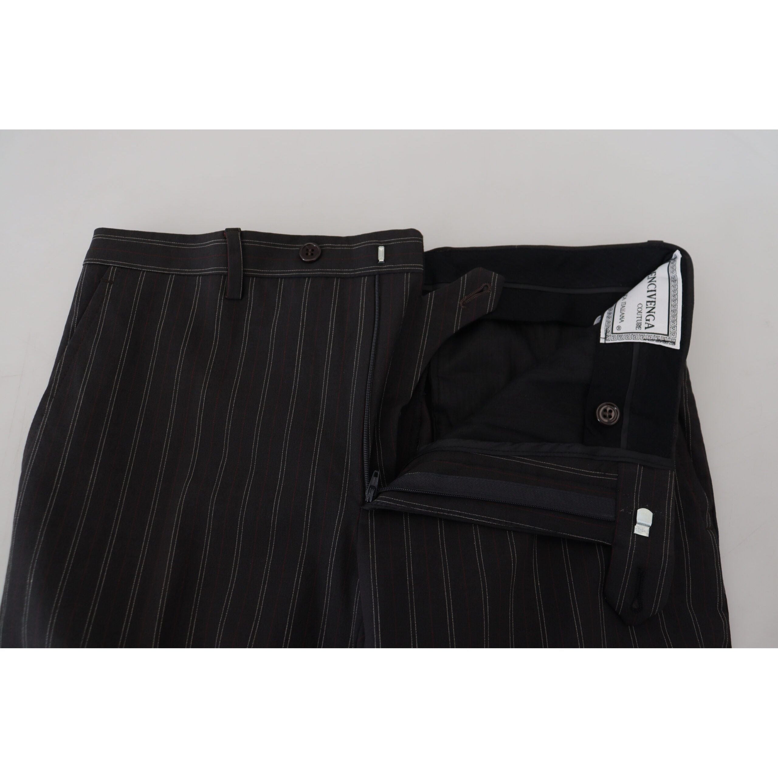 BENCIVENGA Black Viscose Elegant Striped Dress Pants