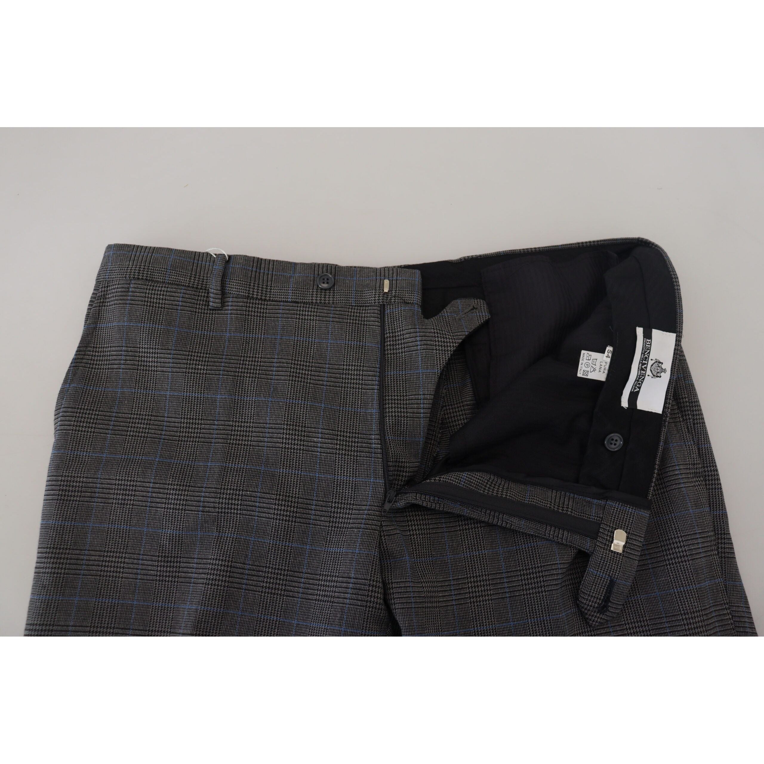 BENCIVENGA Grey Checkered Wool Dress Pants Collection