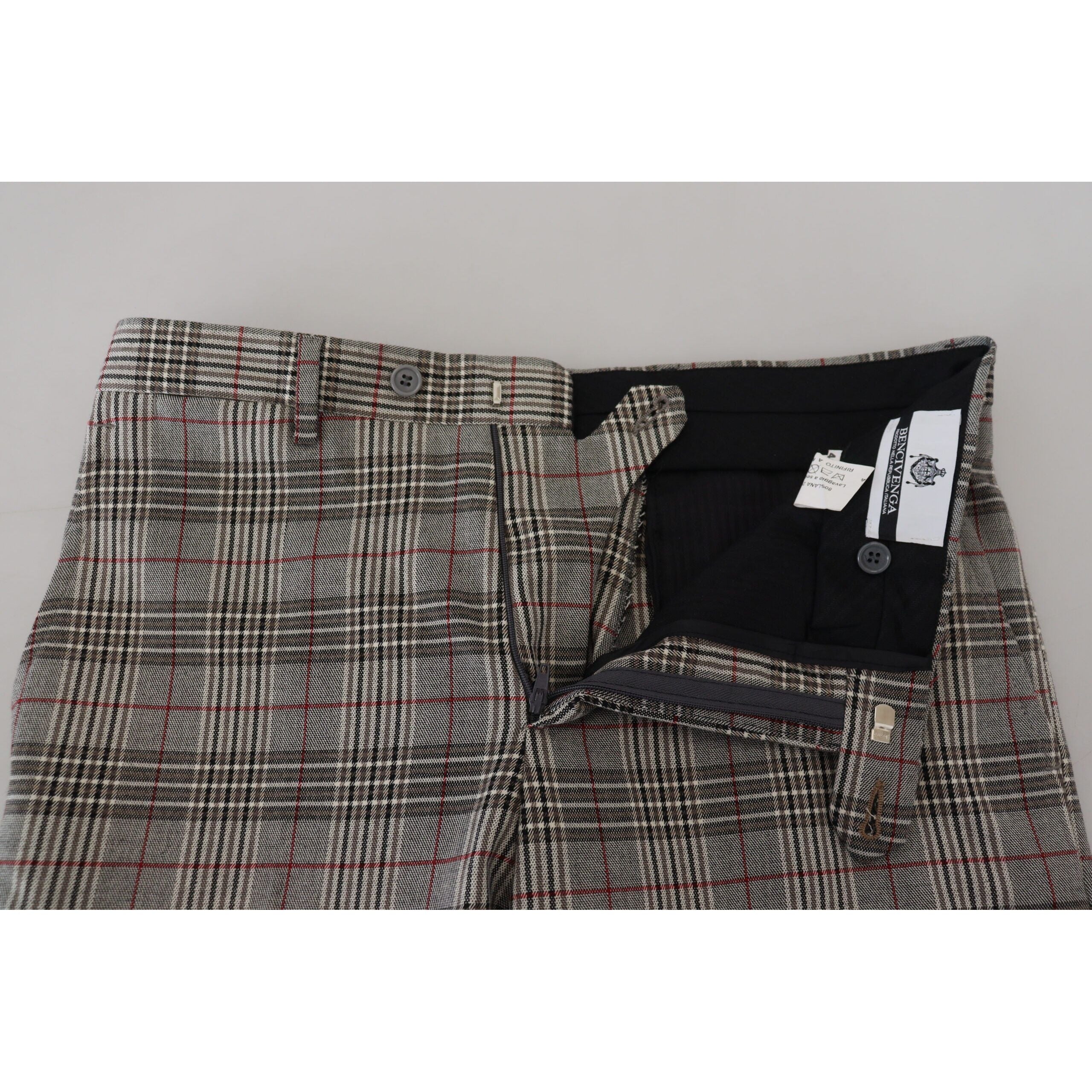 BENCIVENGA Gray Wool Blend Checkered Slim Pants