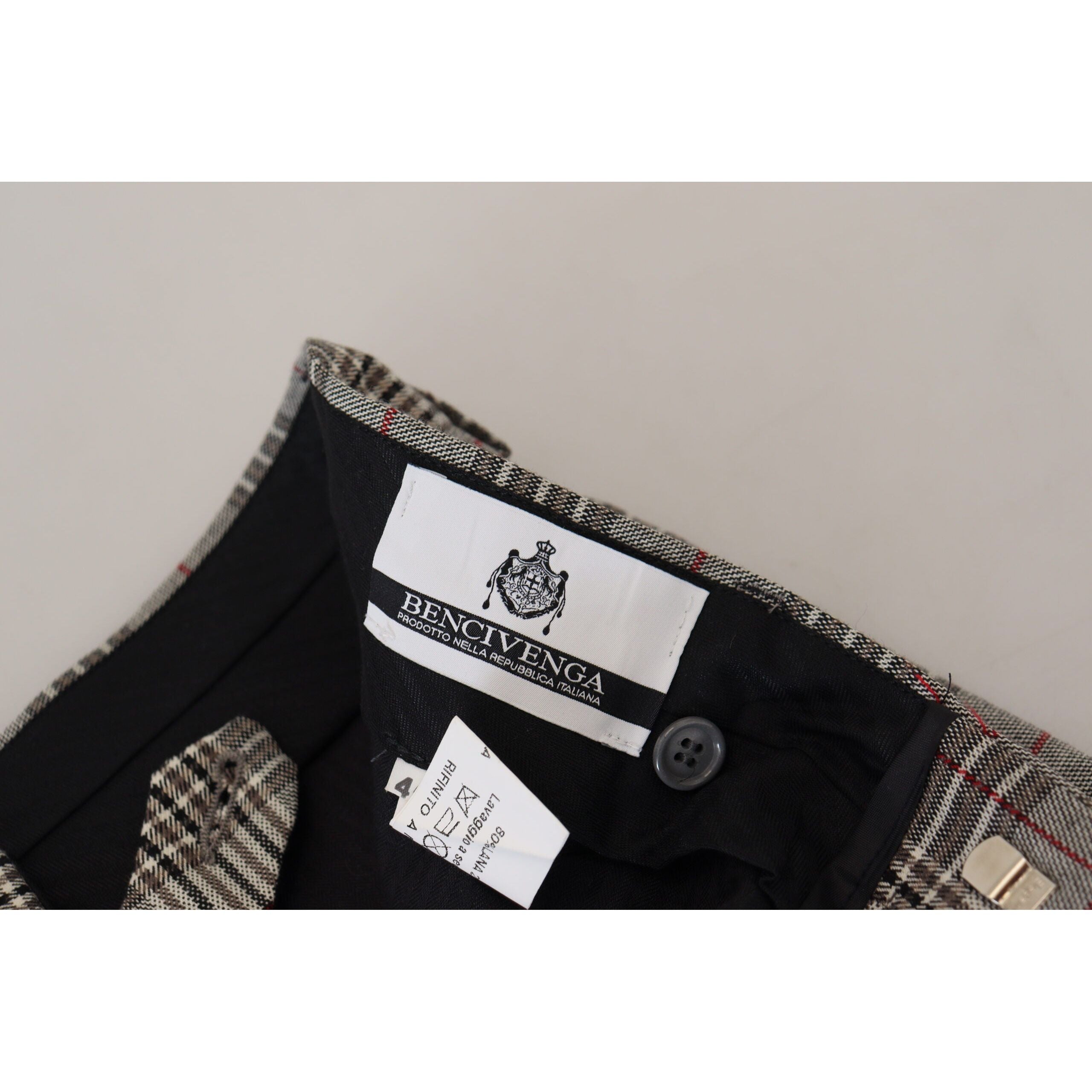 BENCIVENGA Gray Wool Blend Checkered Slim Pants